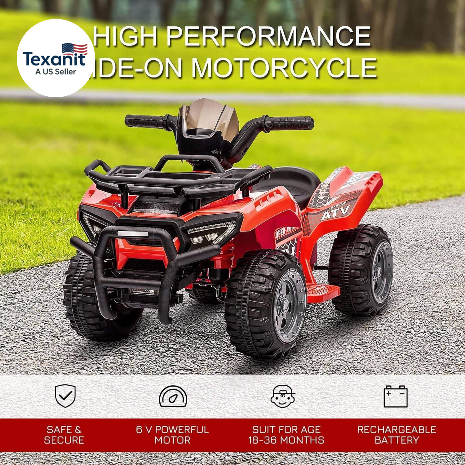 Kids ATV Four Wheeler Ride on Car, Motorized Quad, 6V Battery Powered Electric Q