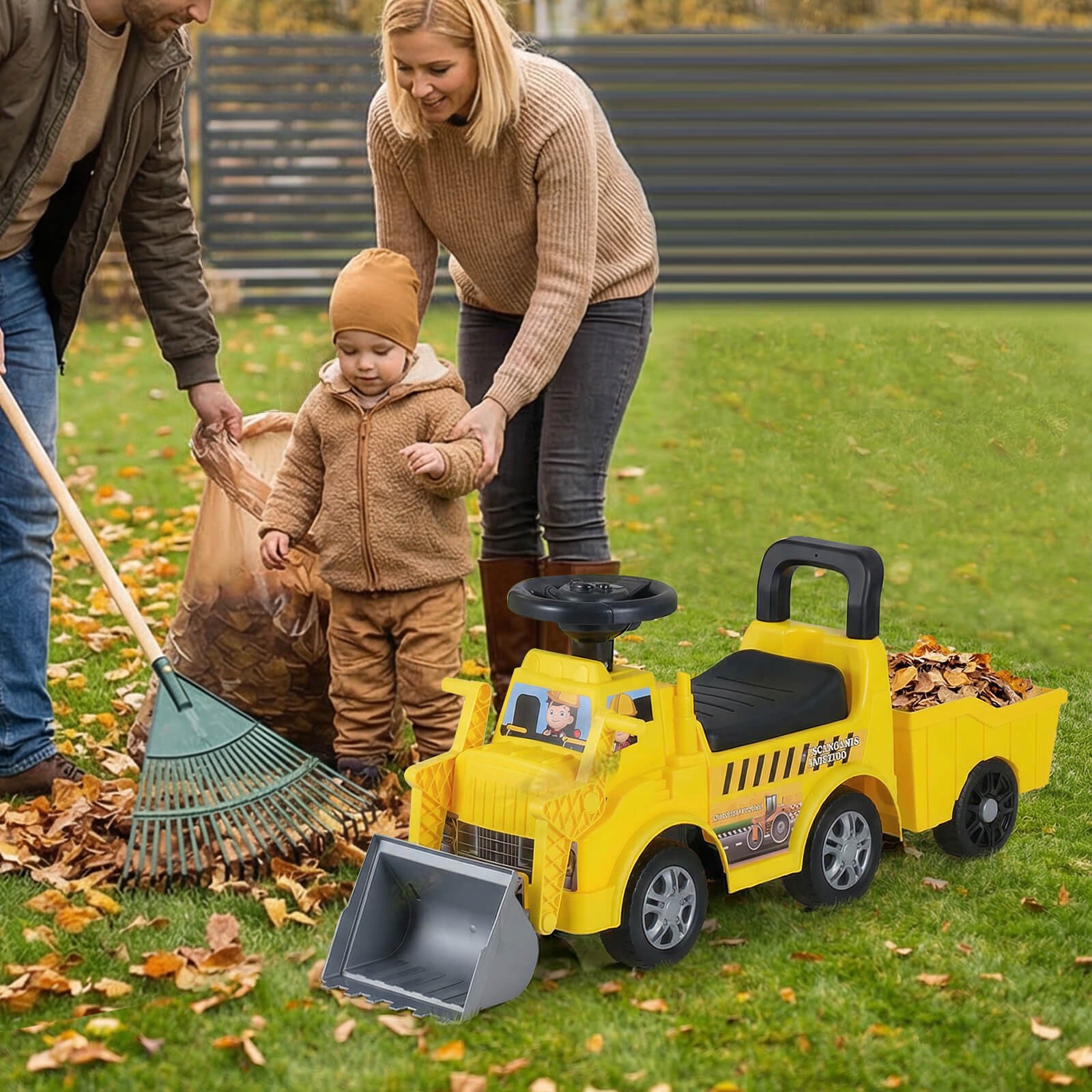 2-in-1 Ride on Excavator w/Detachable Trailer Shovel Hidden Seat Storage Music