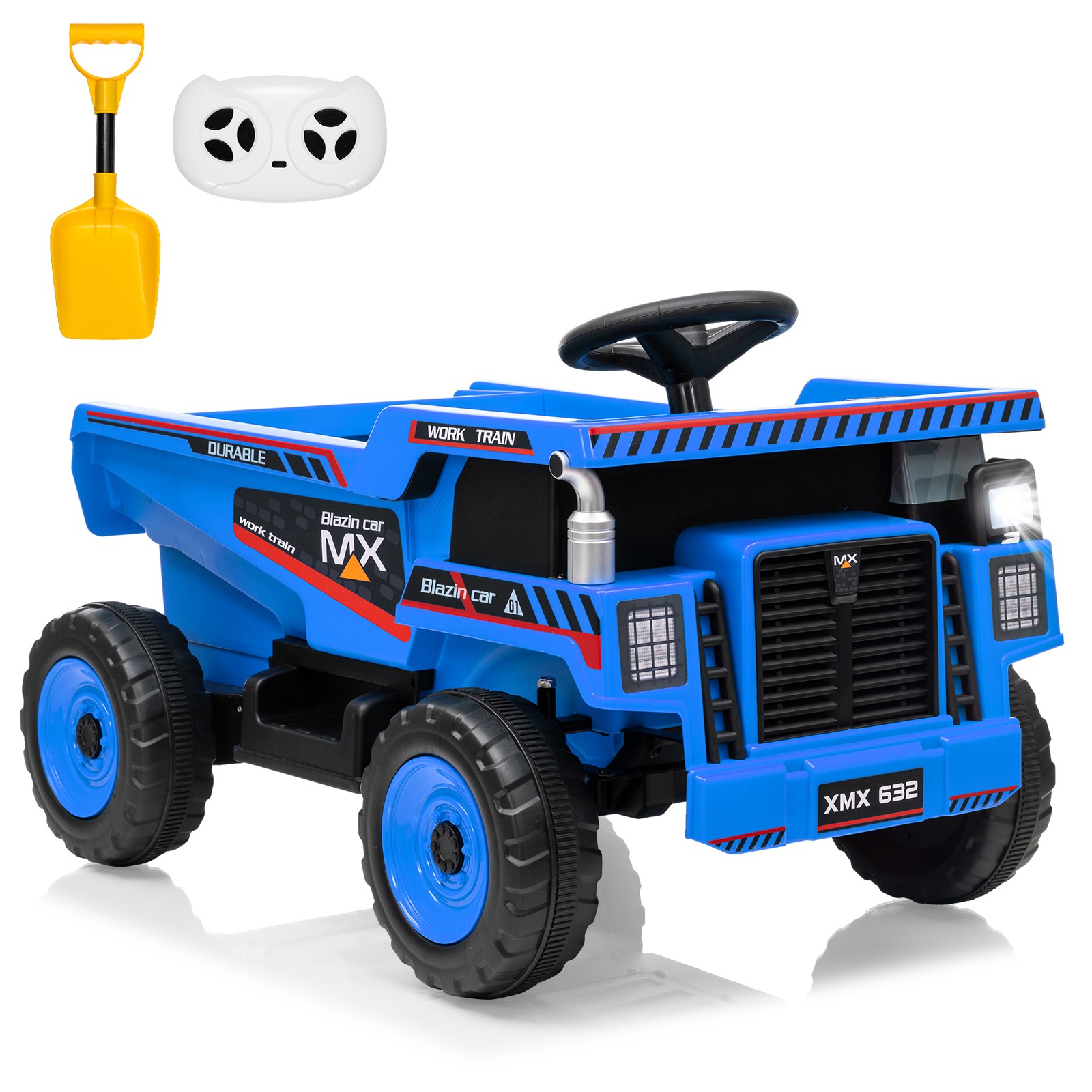 12V Electric Ride On Dump Truck for Kids w/ Remote-Auto-Lifting Dump Bed/Shovel