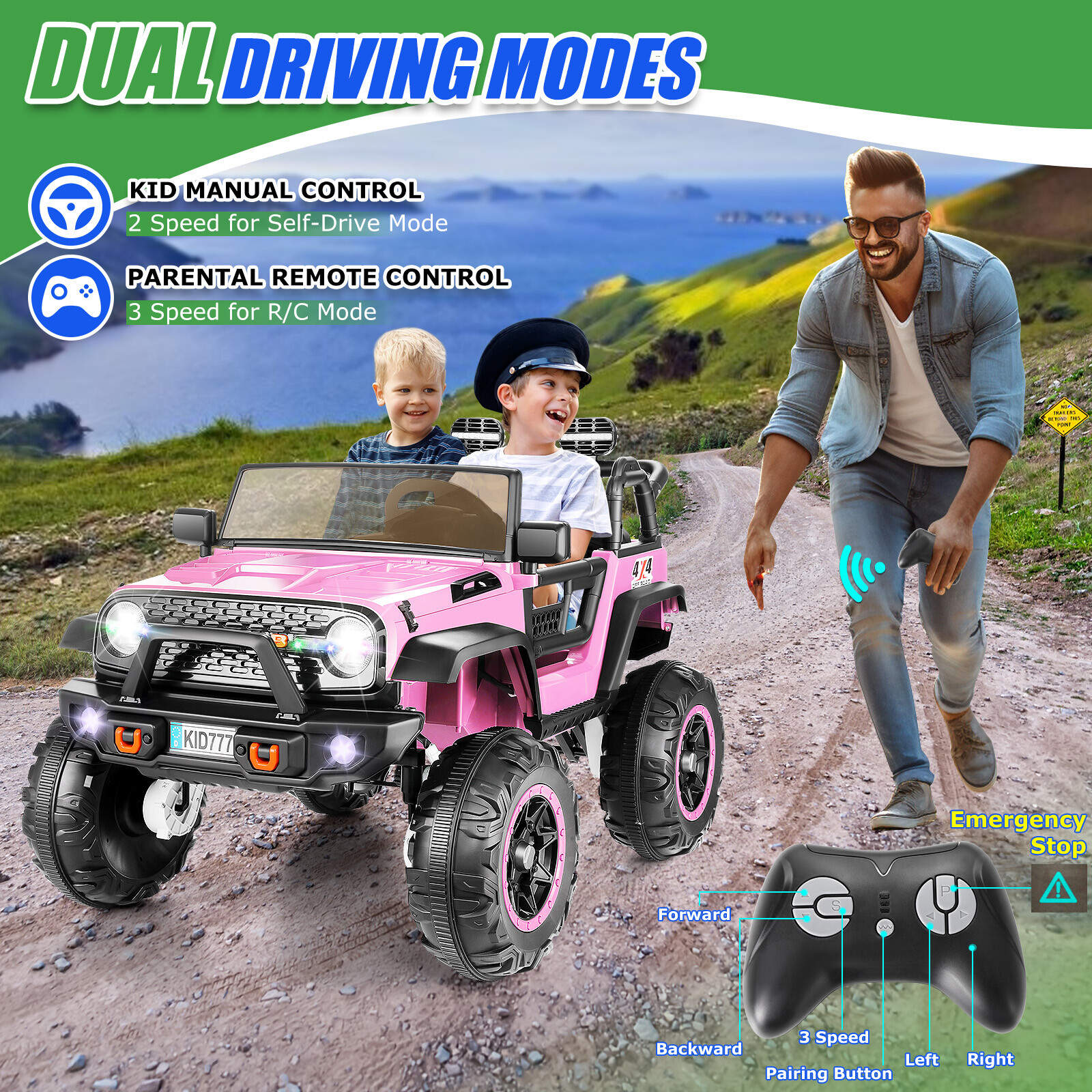 24V Kids Car 4WD/2WD Ride on Toy Power Wheels Truck w/Remote Control 2 Safe Belt
