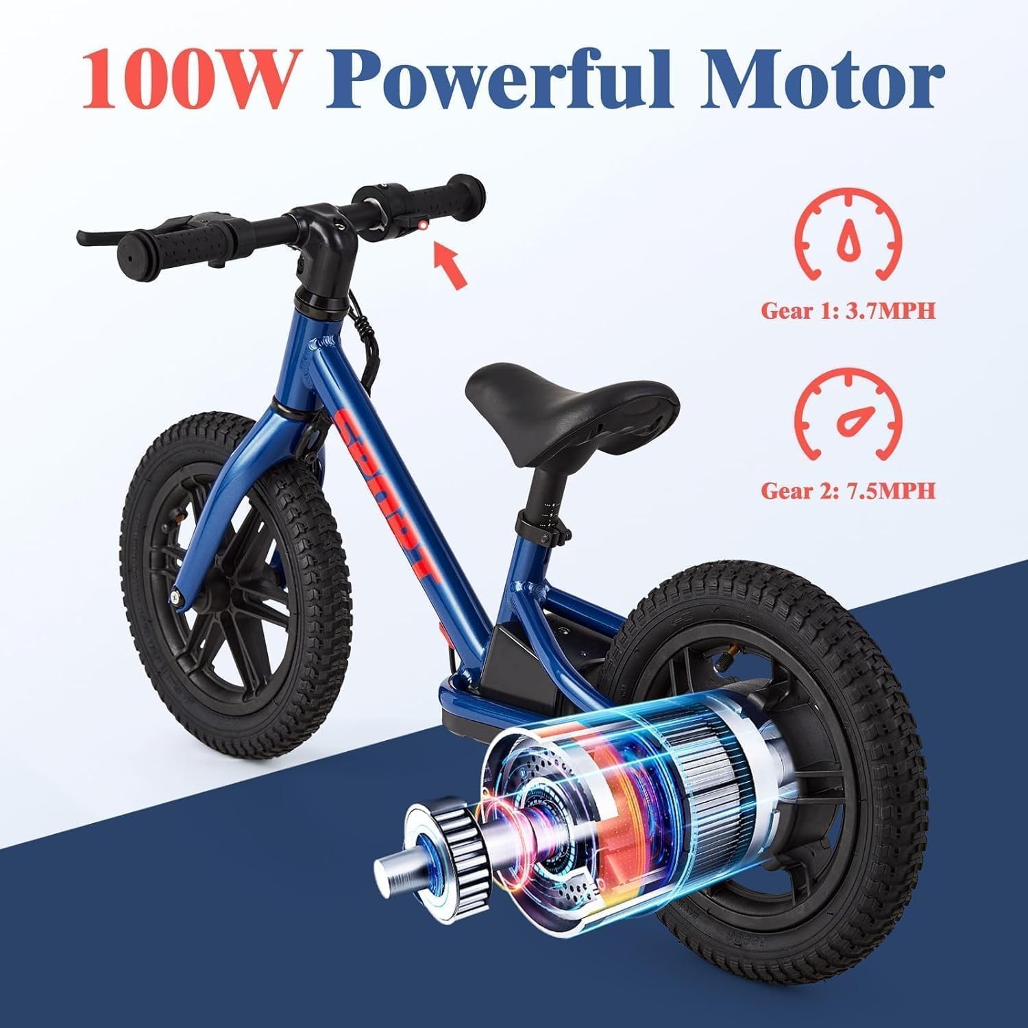 24V 100W Electric Balance Bike for Kids Ages 3-5 Years with 12’’ Inflatable Tire