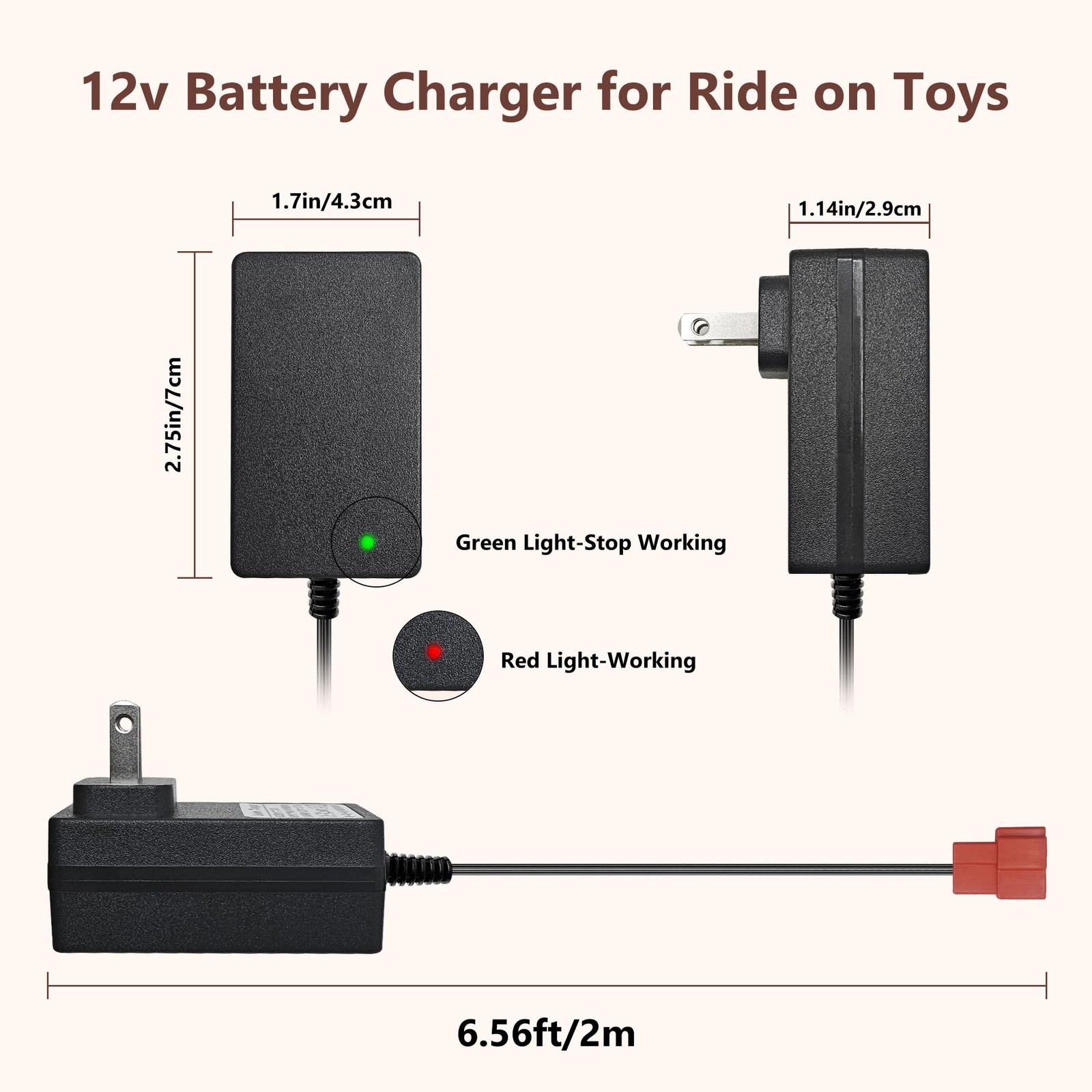 6 Volt Battery Charger for Kids Electric Car, Compatible with Charger, red