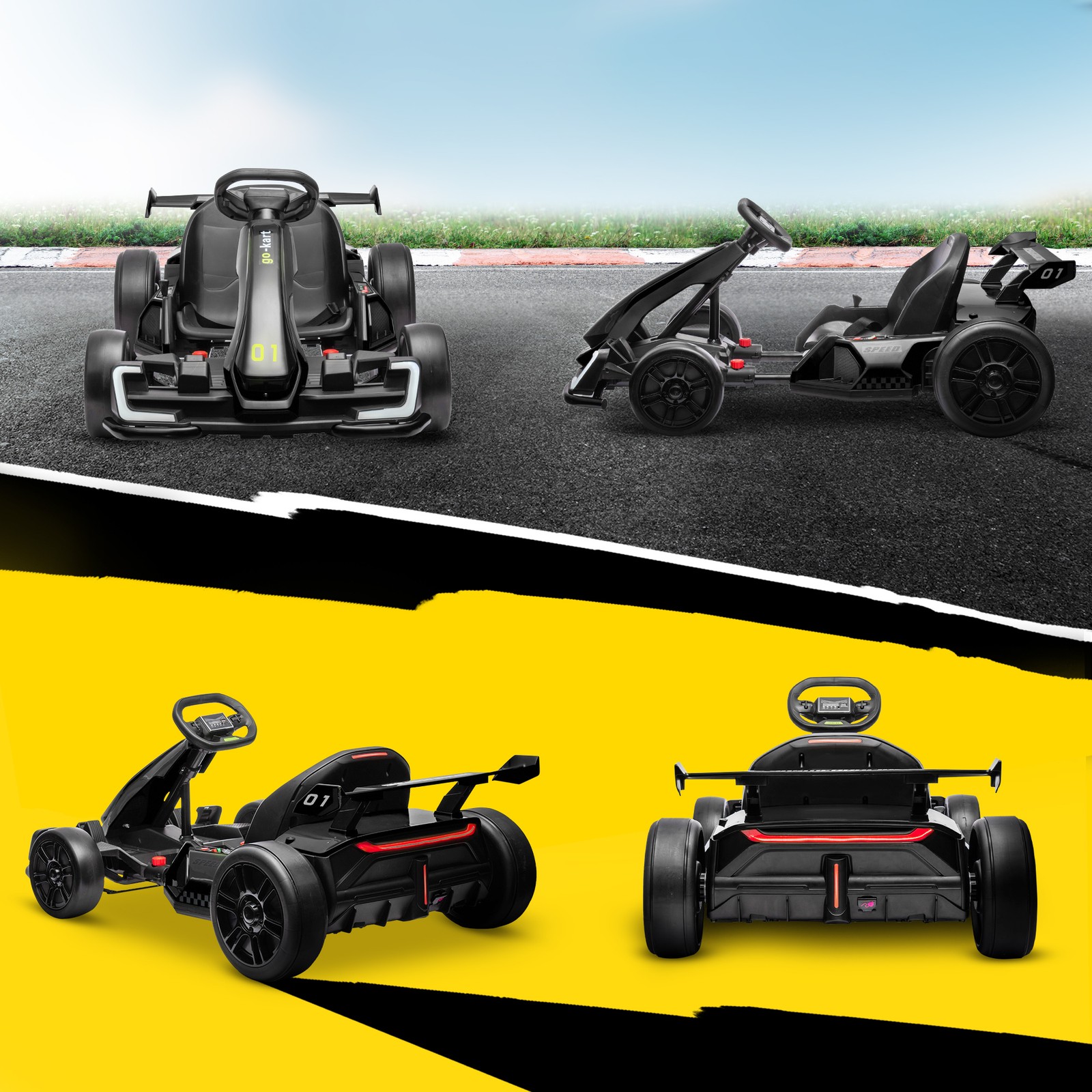 24V 7.5 MPH Electric Go Kart with Adjustable Seat, Slow Start, Black