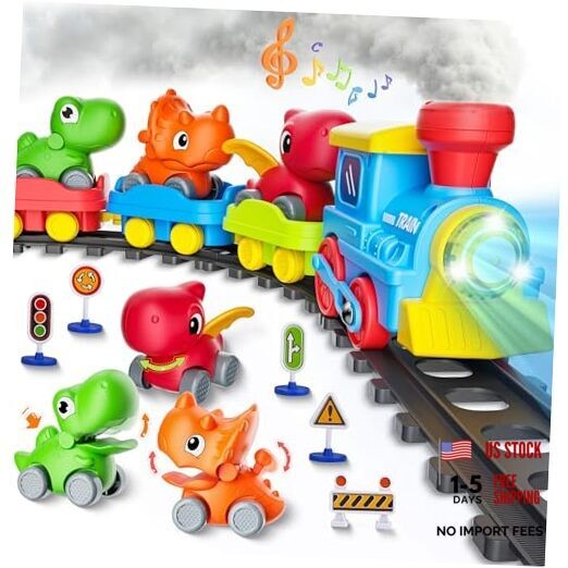 Train Set for Toddlers with Steam, Music, Lights and 3 Cars | Electric Dinosaur