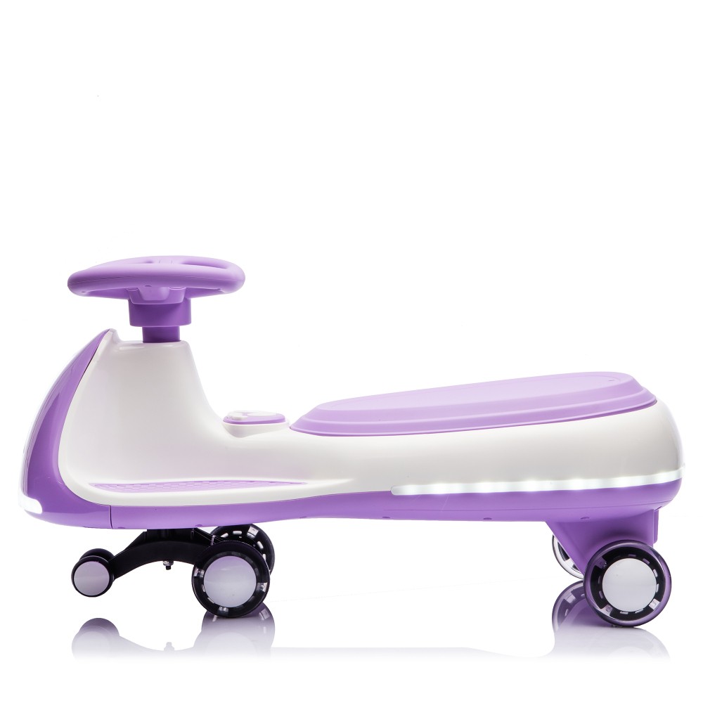 Kid Wiggle Ride-On Car, Bluetooth Music, LED Lights, 2-in-1, 5MPH, Purple
