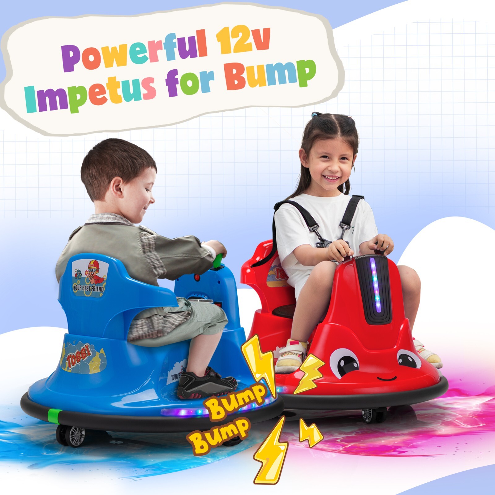 TOBBI 12V Ride on Bumper Car 360° Spinning w/Remote Control 2 Motors LED Lights