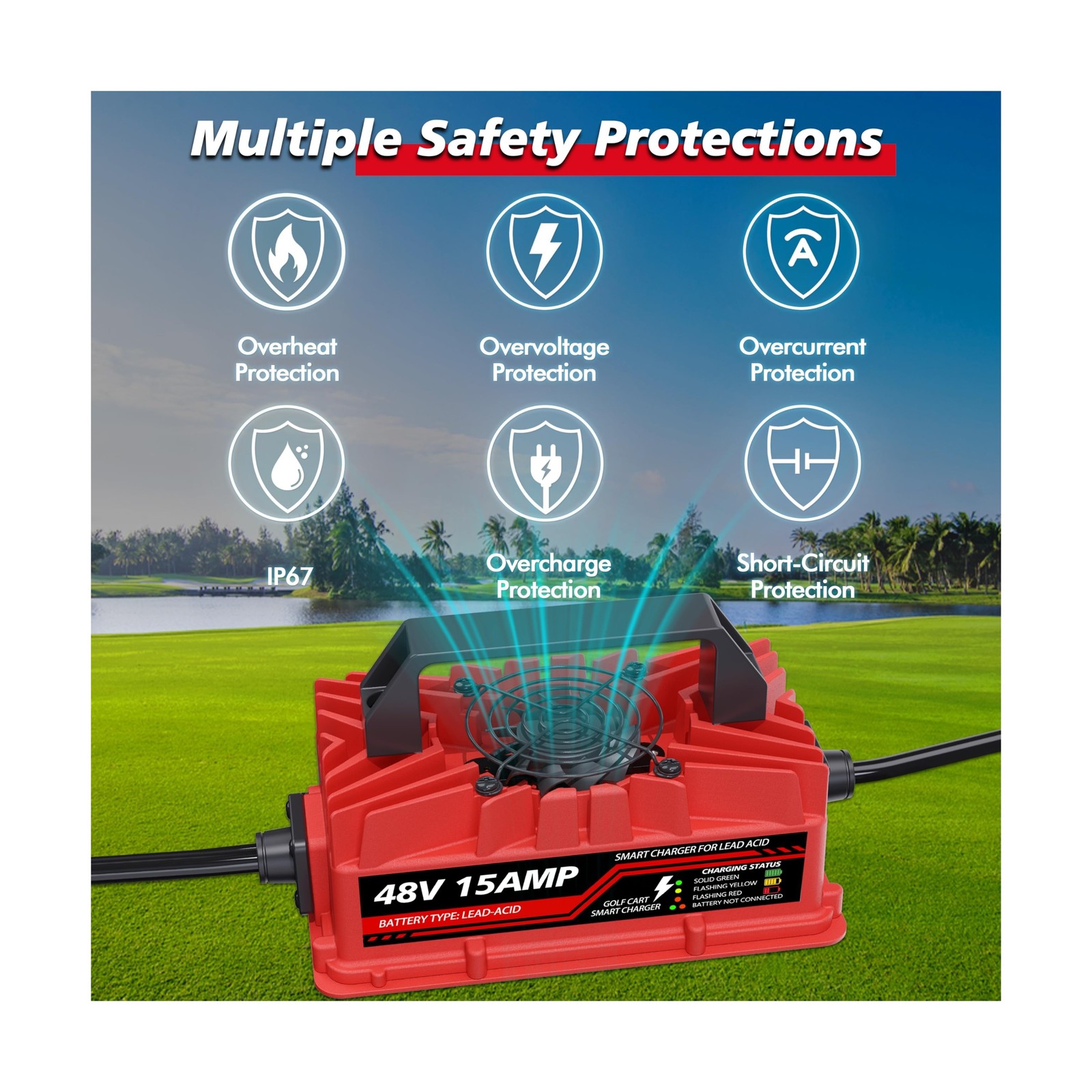 15 Amp 48 Volt Golf Cart Battery Charger for Club Car Precedent & DS – 3-Pin …