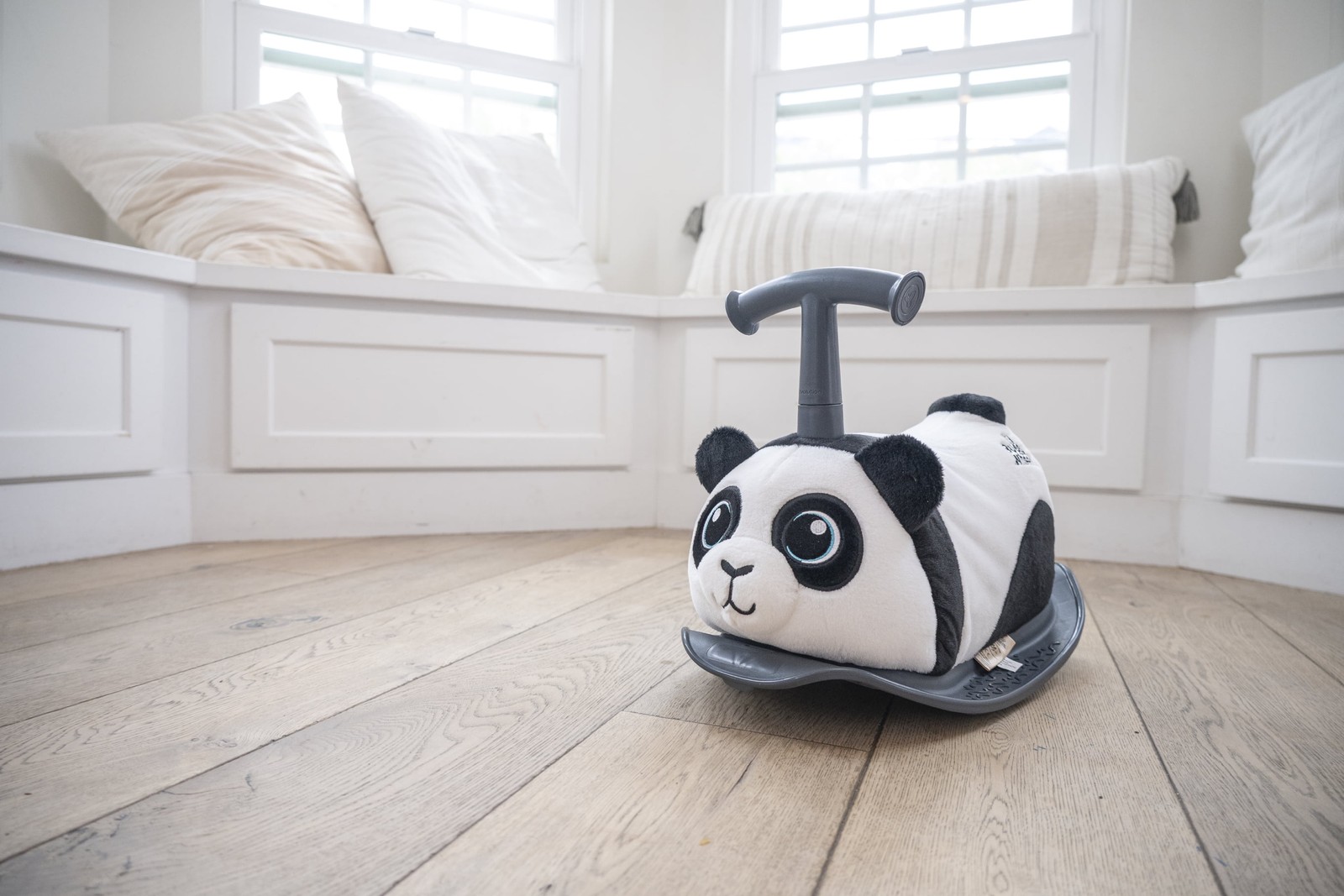 Kids Ride On Toy 2-in-1 Panda Bear Soft Plush Toddler Rocker Anti-Slip Footplate