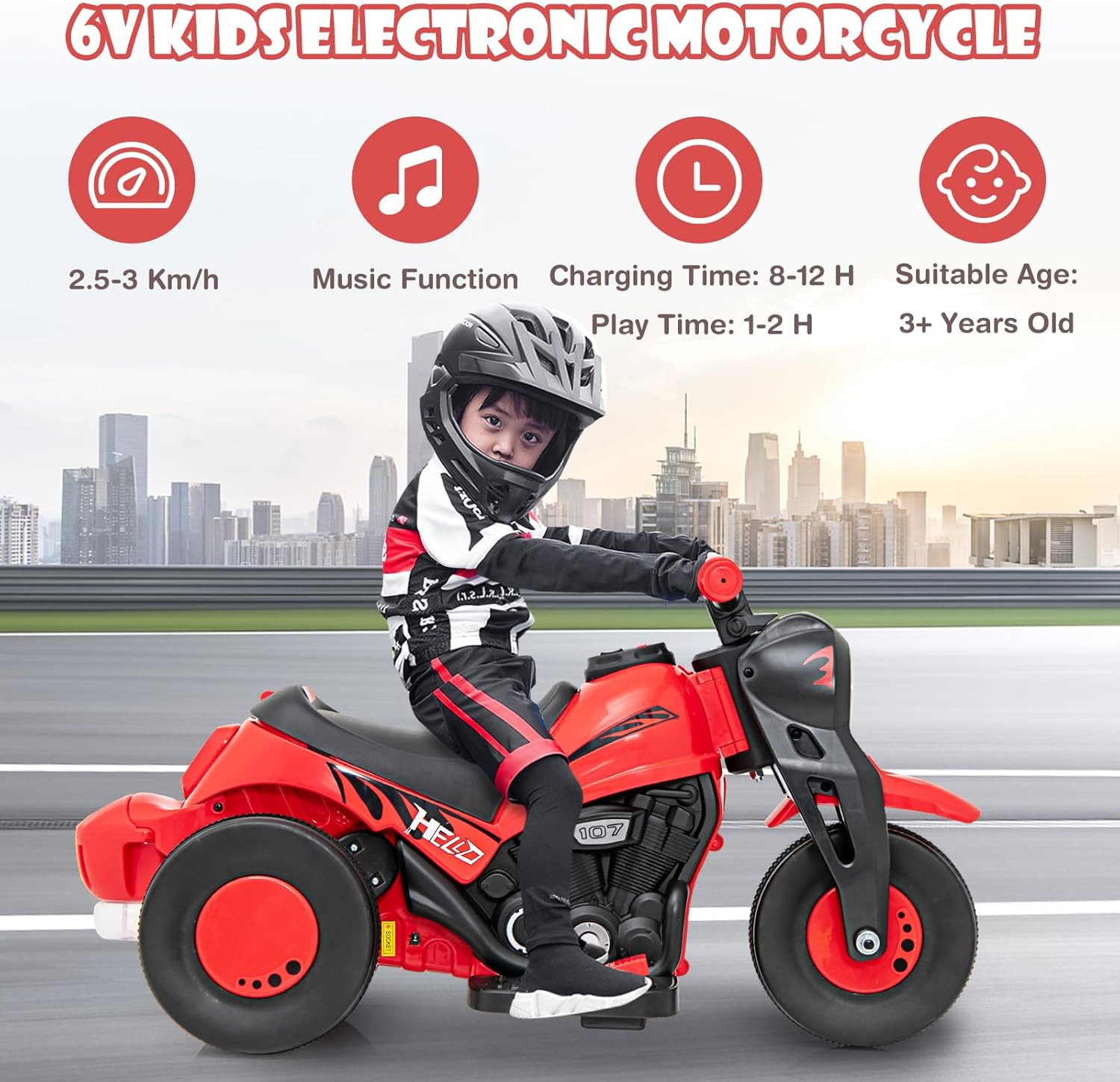 Kids Motorcycle, 6V Electric Ride on Car with Automatic Bubble Function, Foot Pe