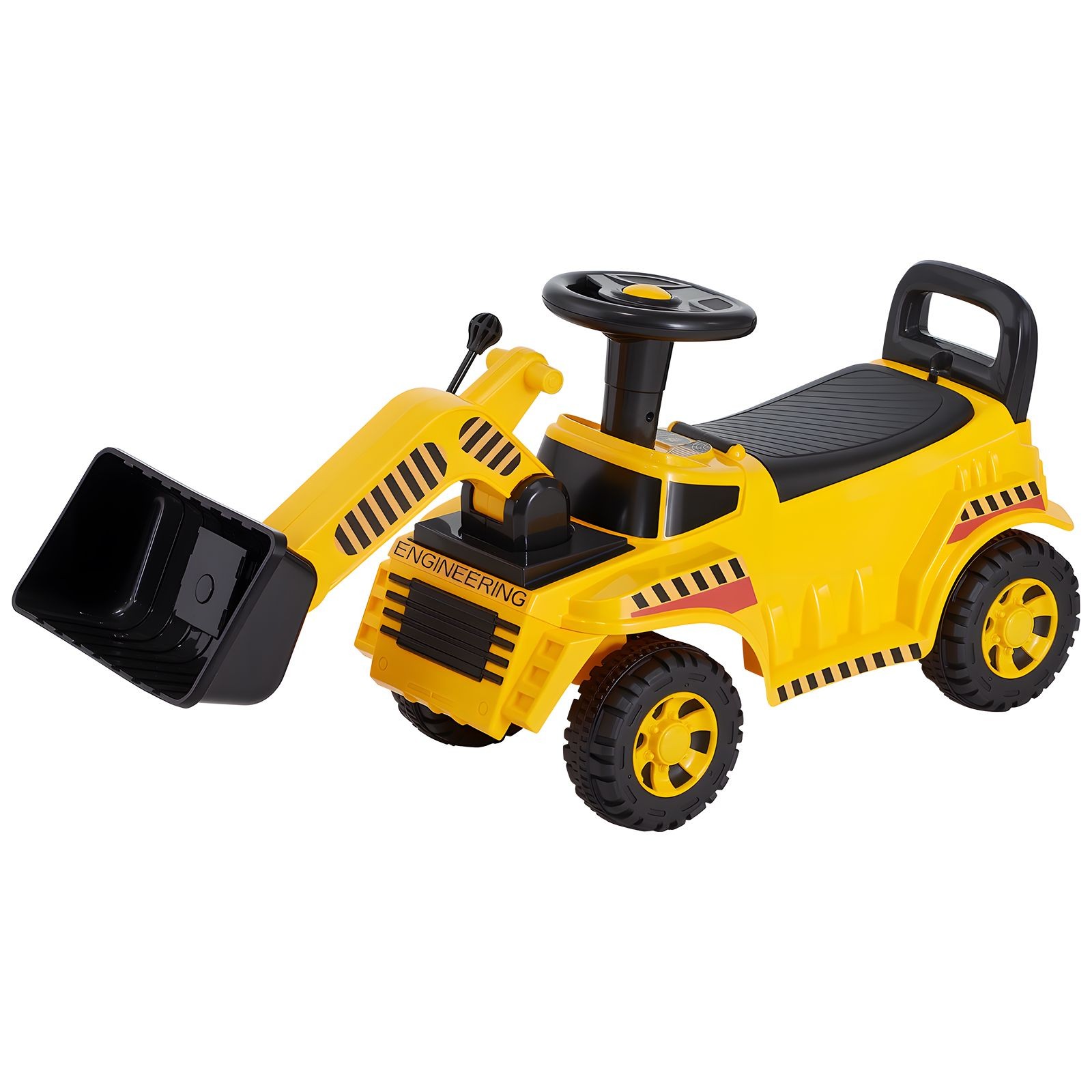 Yellow Toddler Ride-On Excavator with Rotating Scoop, Engine Sounds & Storage