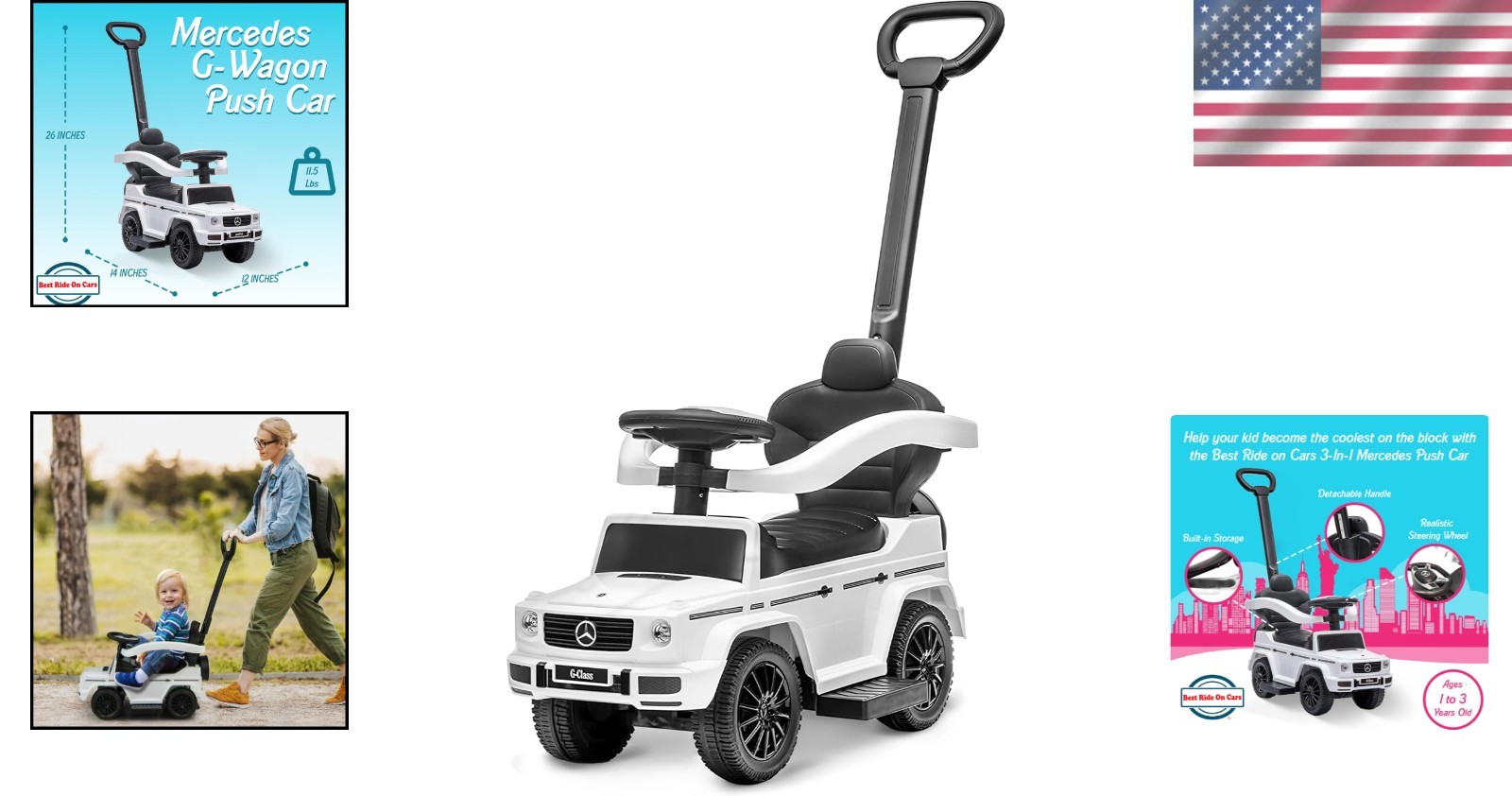 Mercedes G-Wagon Kids Ride On Car with Music, White
