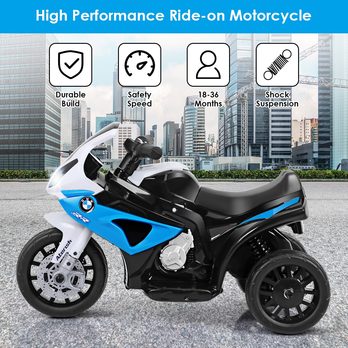 Kids Ride On Motorcycle BMW Licensed 6V Electric 3 Wheels Bicycle w/ Music&Light