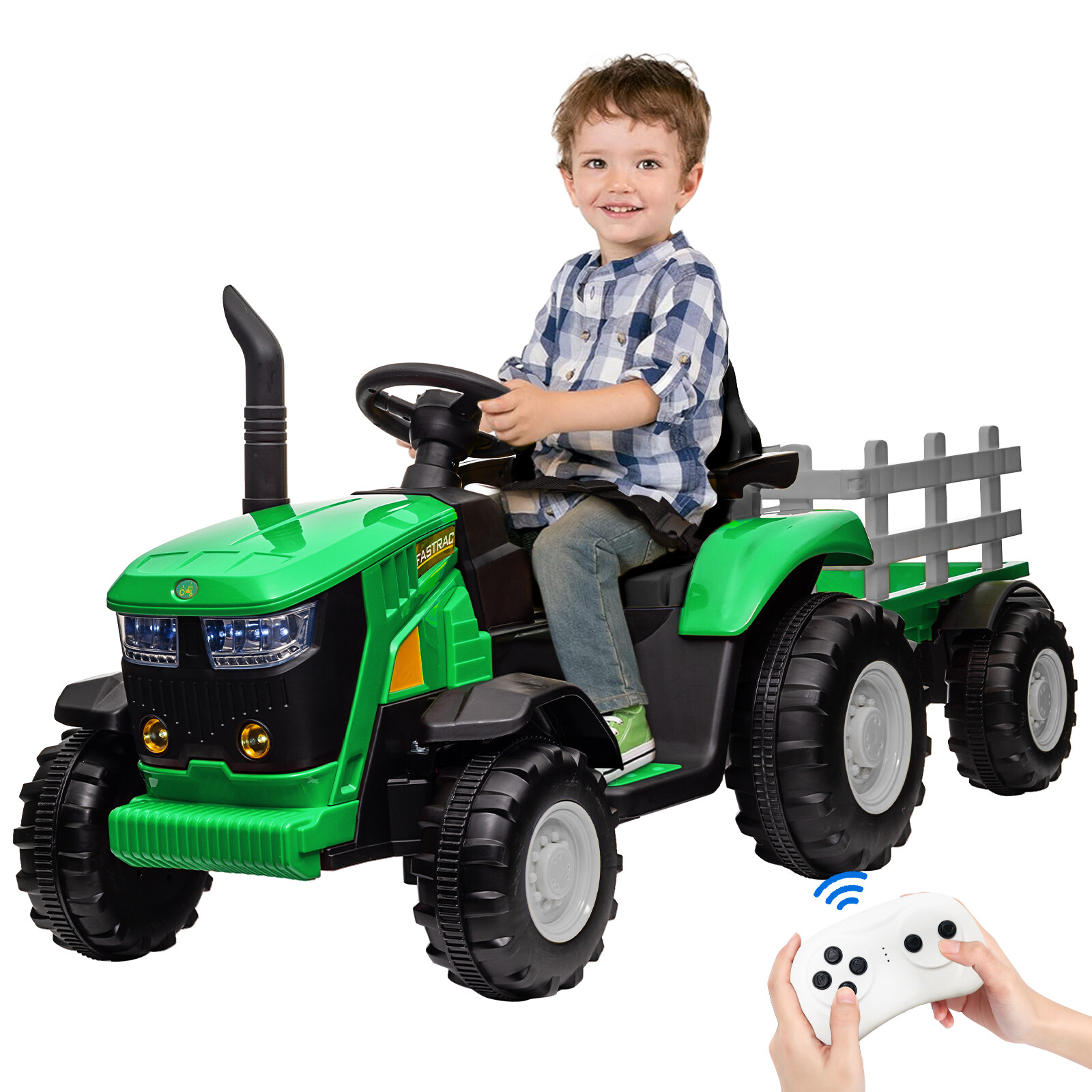 12V Battery Powered Kids Ride On Tractor w/ Remote Control & Detachable Trailer