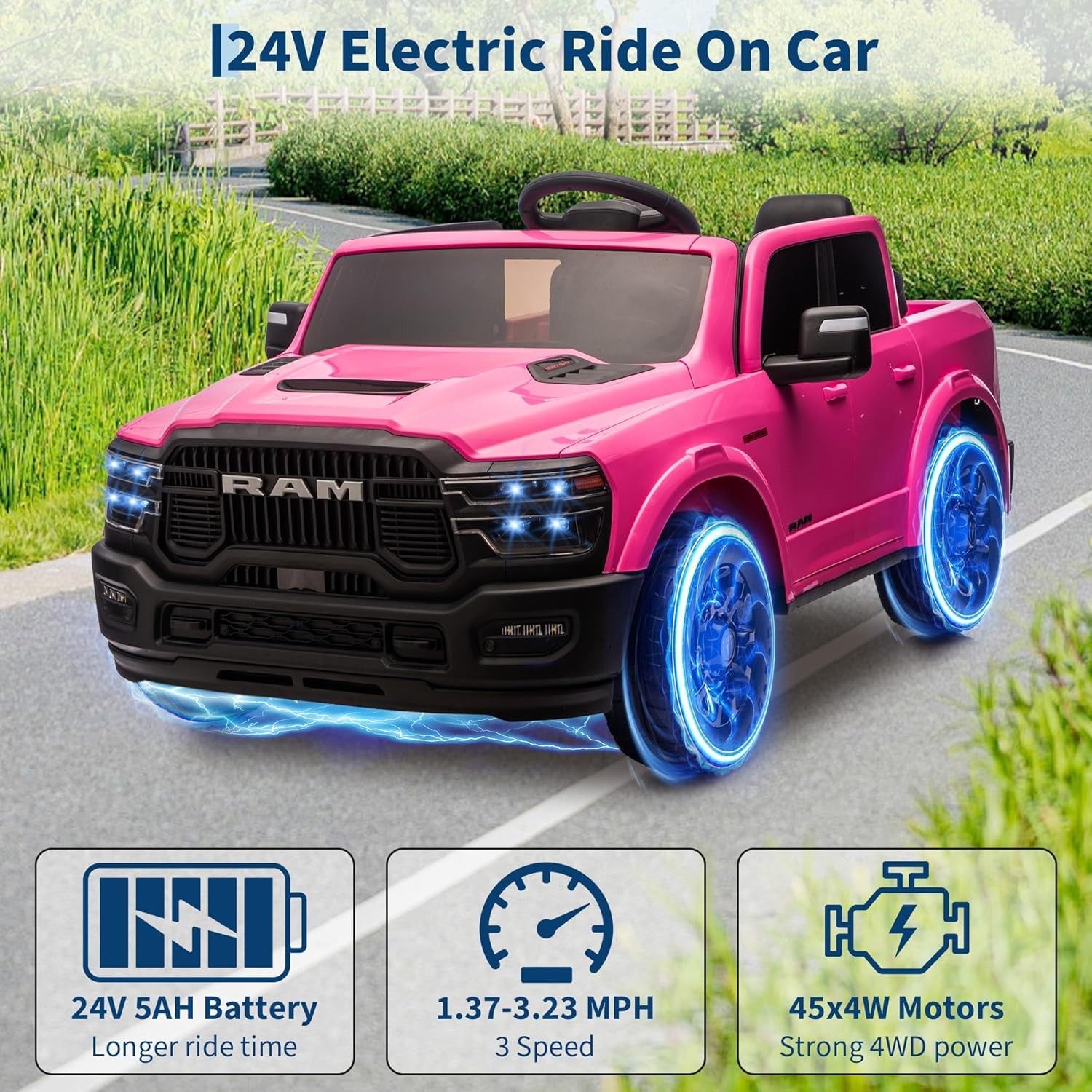 2 Seater Electric Car for Kids 24V Ride on Truck Toys Licensed RAM 2500 for Kids