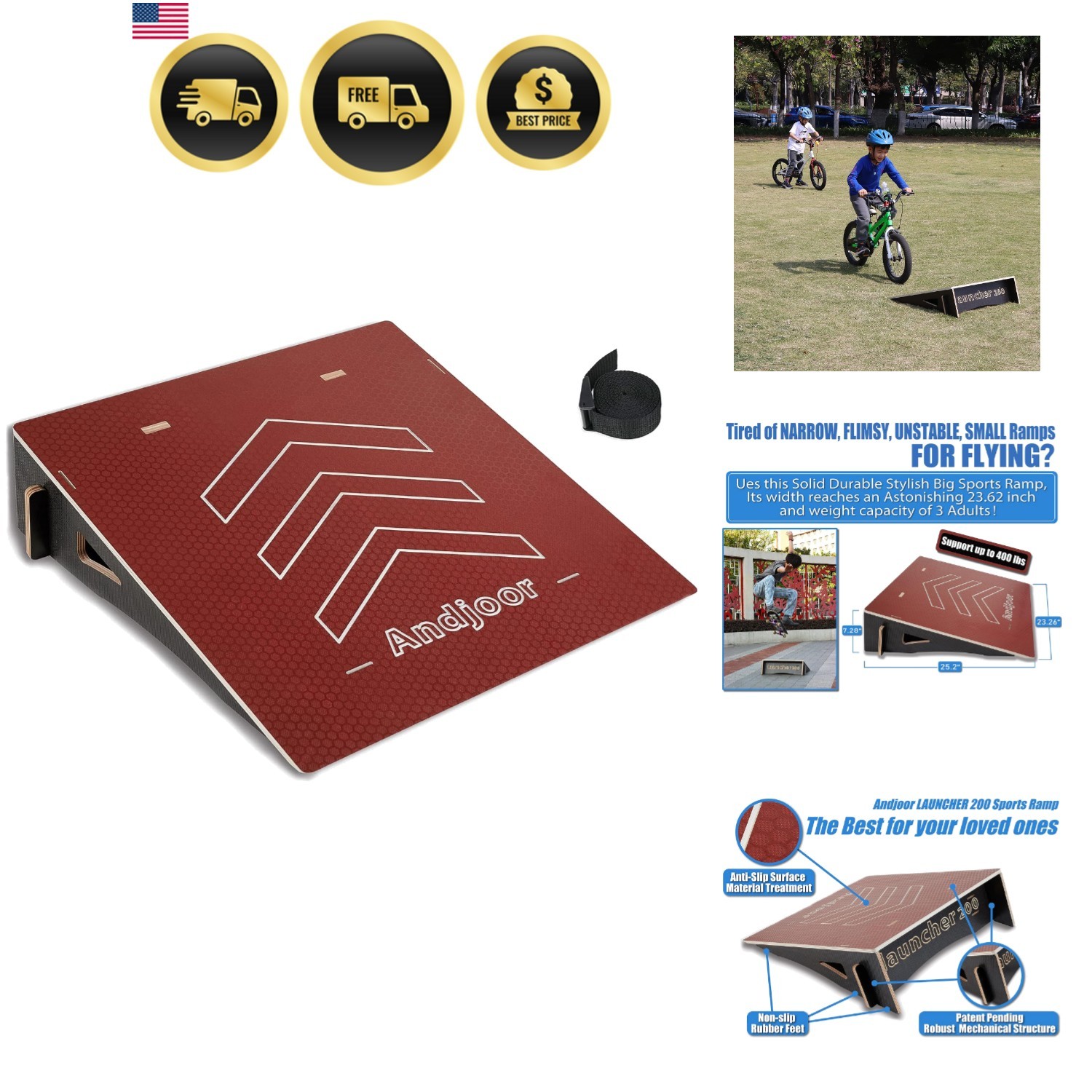 Kids Jumping Ramp for Skateboard, Bike, Scooter, BMX, RC Car and Dirt Bike, 2…