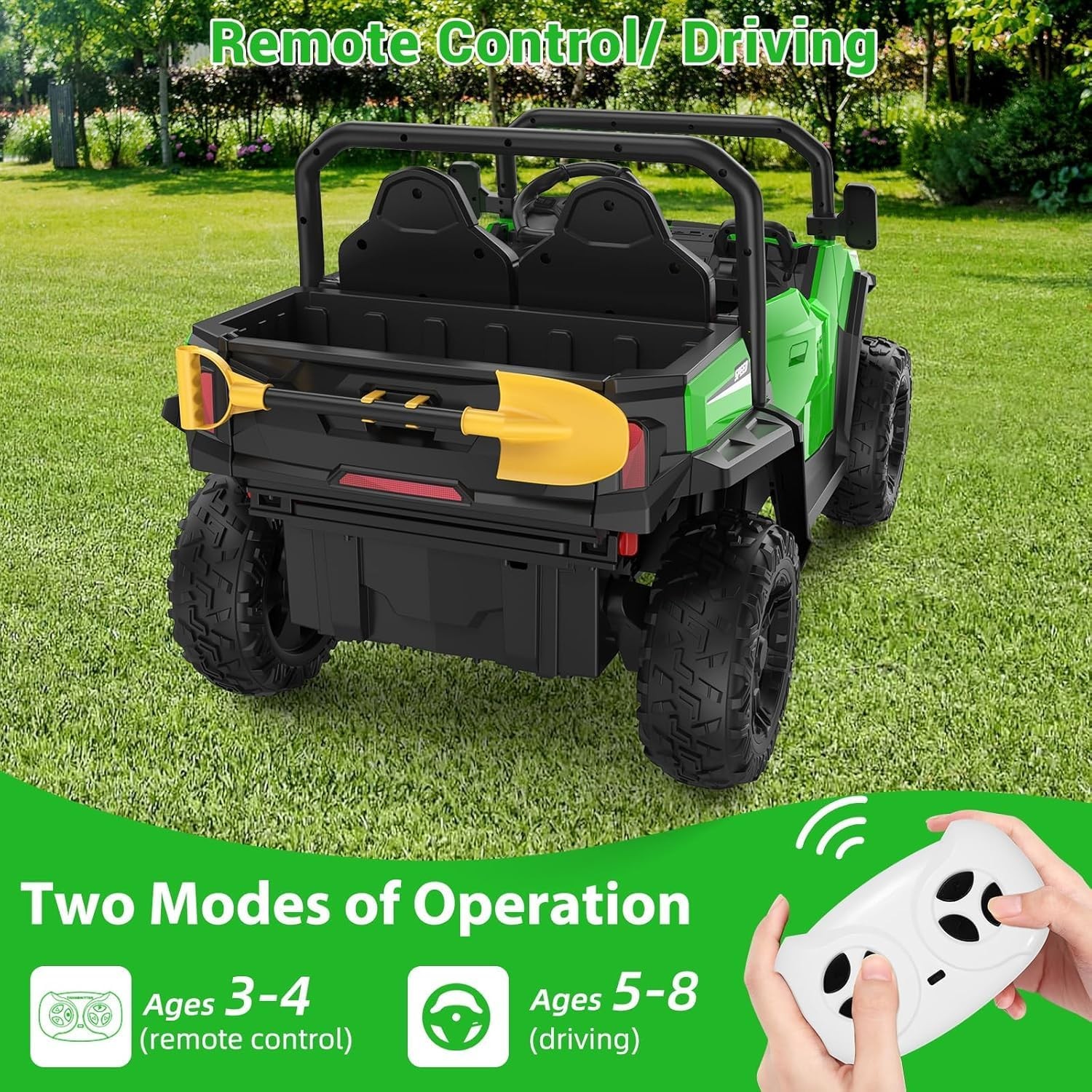 24V Ride On Truck for Kids w/ Remote, 4WD, LED Lights,Bluetooth,Dump Bed,2 Seats