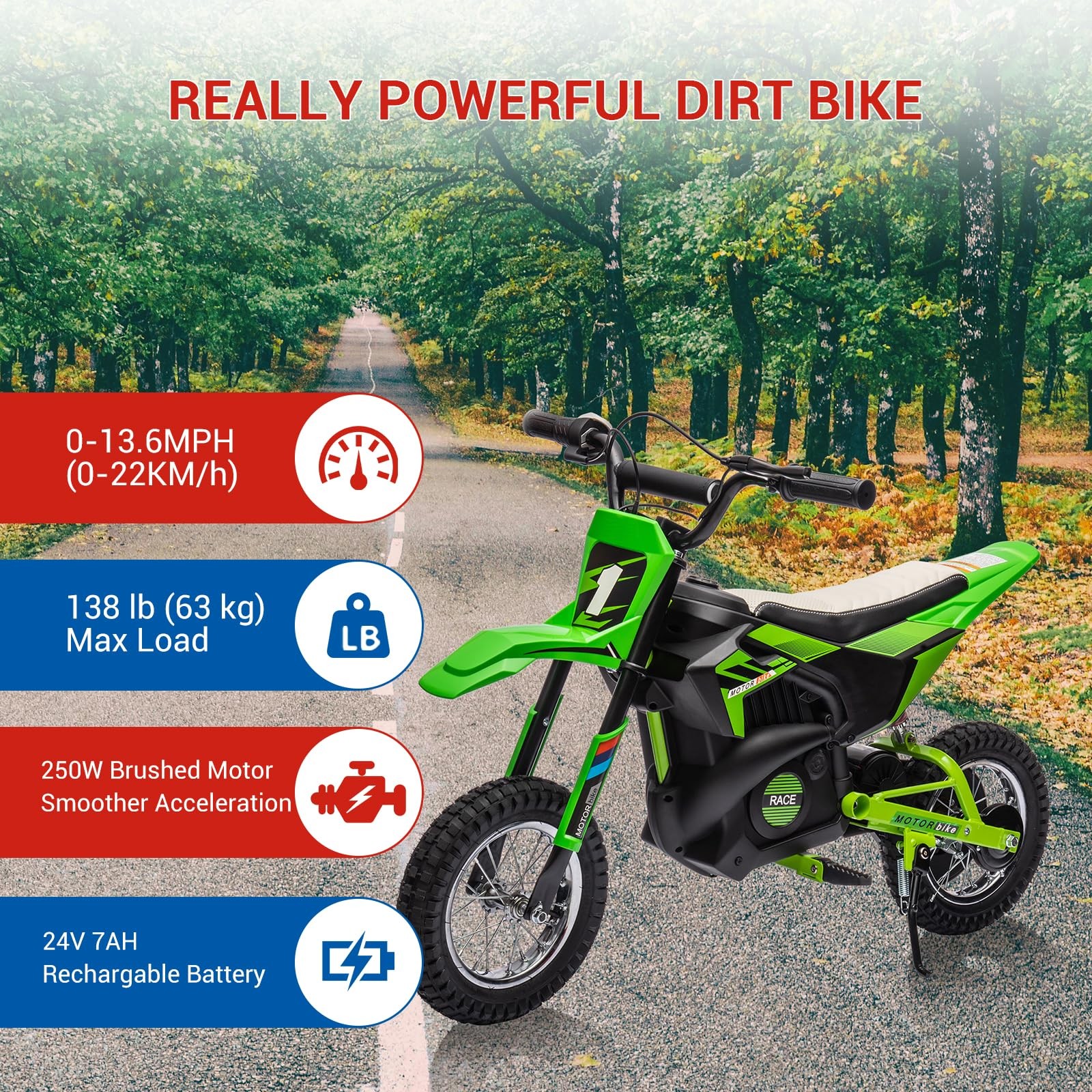Kids Electric Motorcycle 24V Battery Powered Ride on Motocross Bike Child Gift
