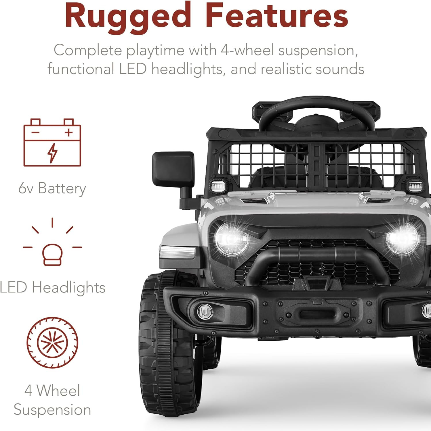 Light Gray 6V Kids Electric Mini Truck with Remote Control & LED Lights