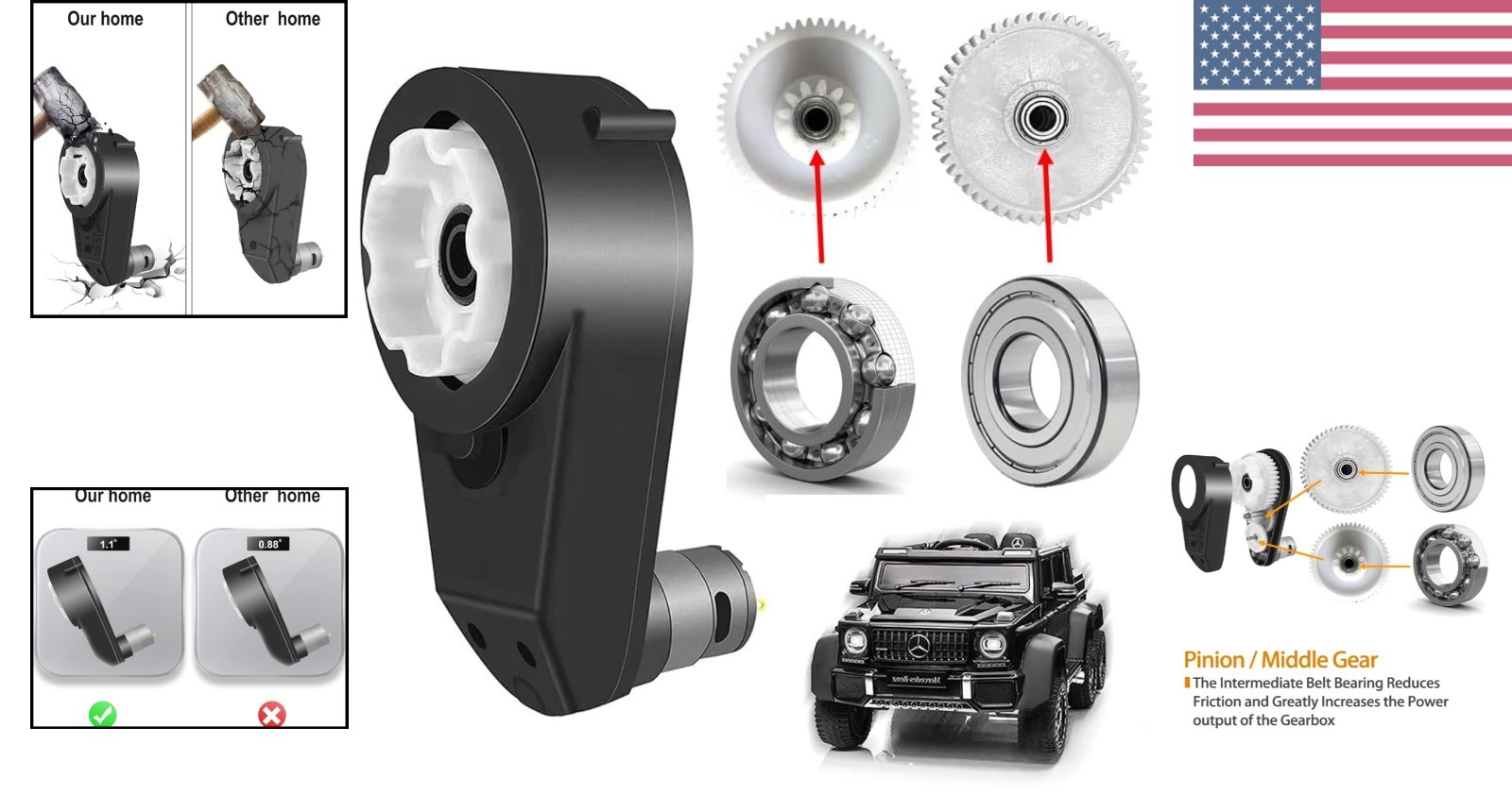 12 Volt Electric Motor Gearbox 40000RPM for Kids Ride-On Vehicles Replacement