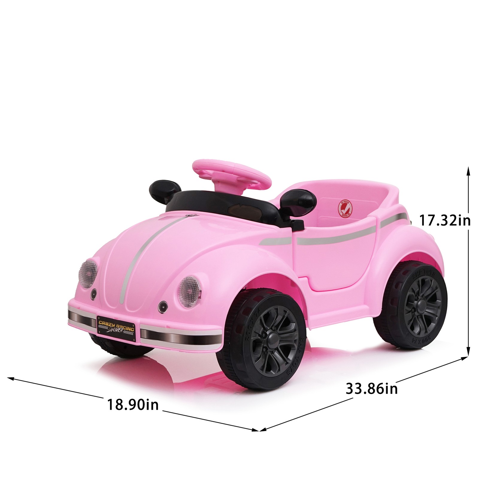 12V Kids Ride On Car Wheel LED USB & Bluetooth Suitable for Kids Aged 2-4 Pink