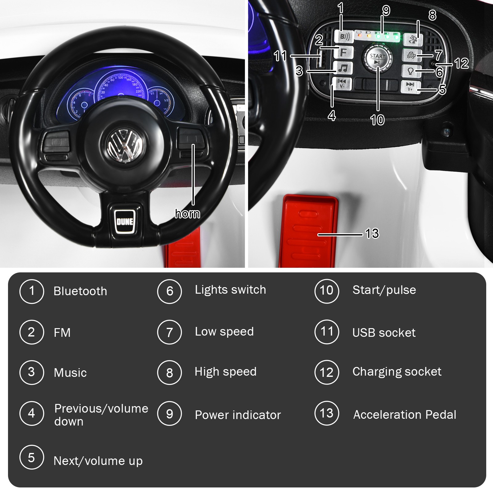 12V Kids Ride On Car Licensed Volkswagen Beetle w/ Remote Control & Music White