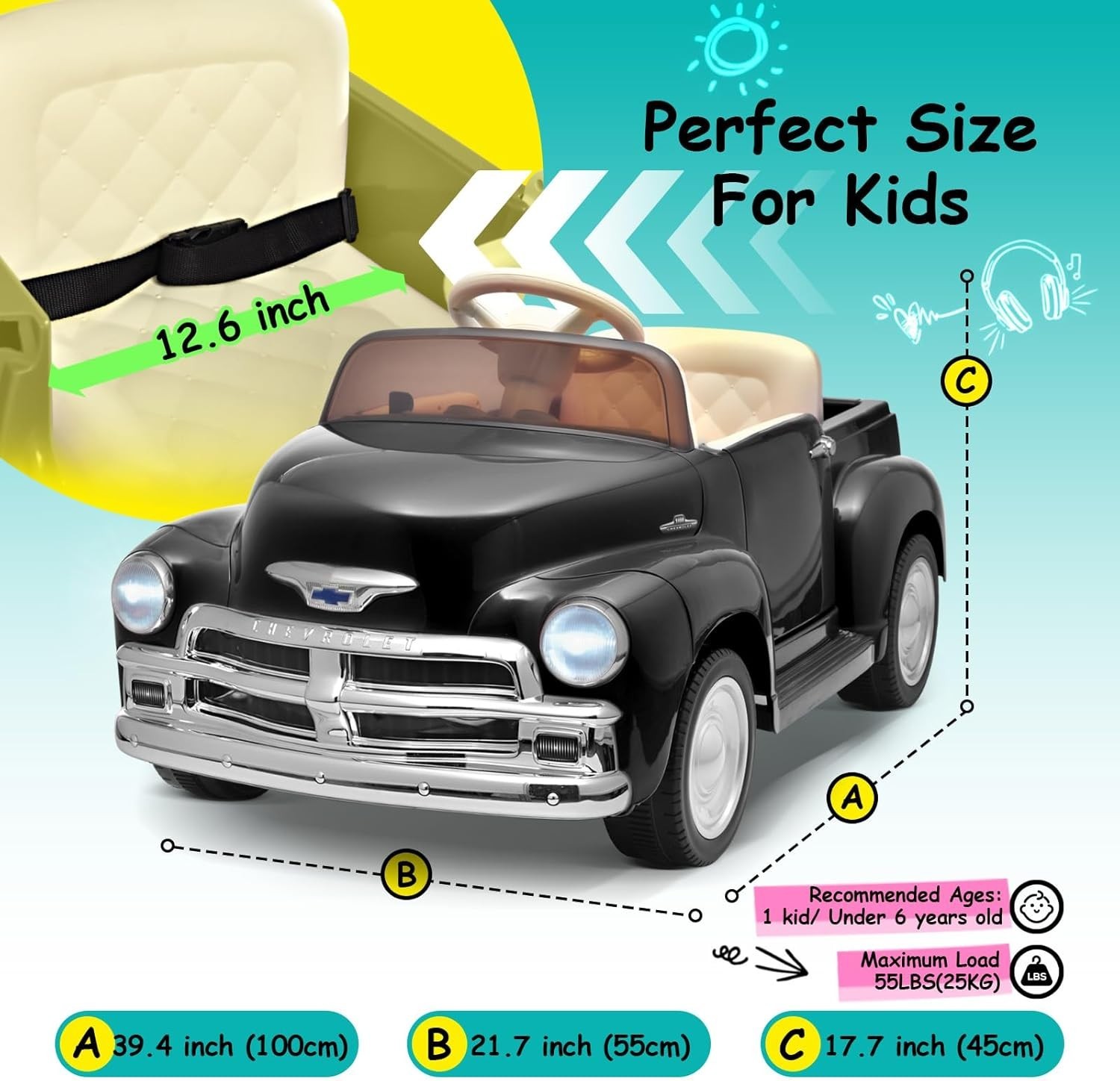 12V Kids Ride on Car Licensed Chevrolet 3100 Pickup Battery Powered Motorized El