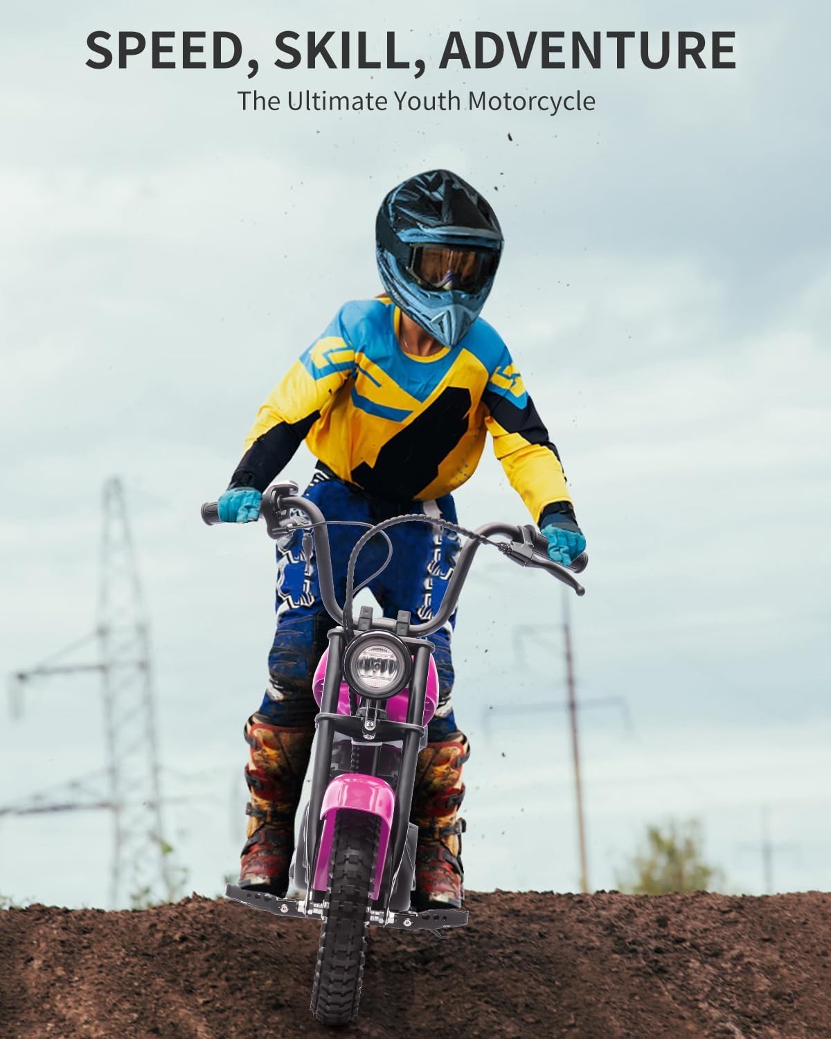 Kids Electric Dirt Bike (Ages 8-14) 24v 250w,LED,Leather Seat,Dual Speed Modes