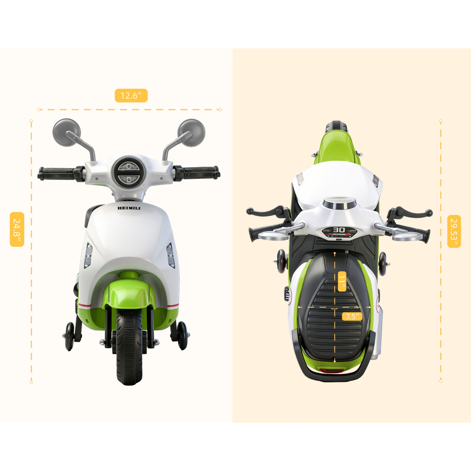 Green 6V Kids Electric Motorcycle ride on Motorbike Age for 1-4 w/Training Wheel