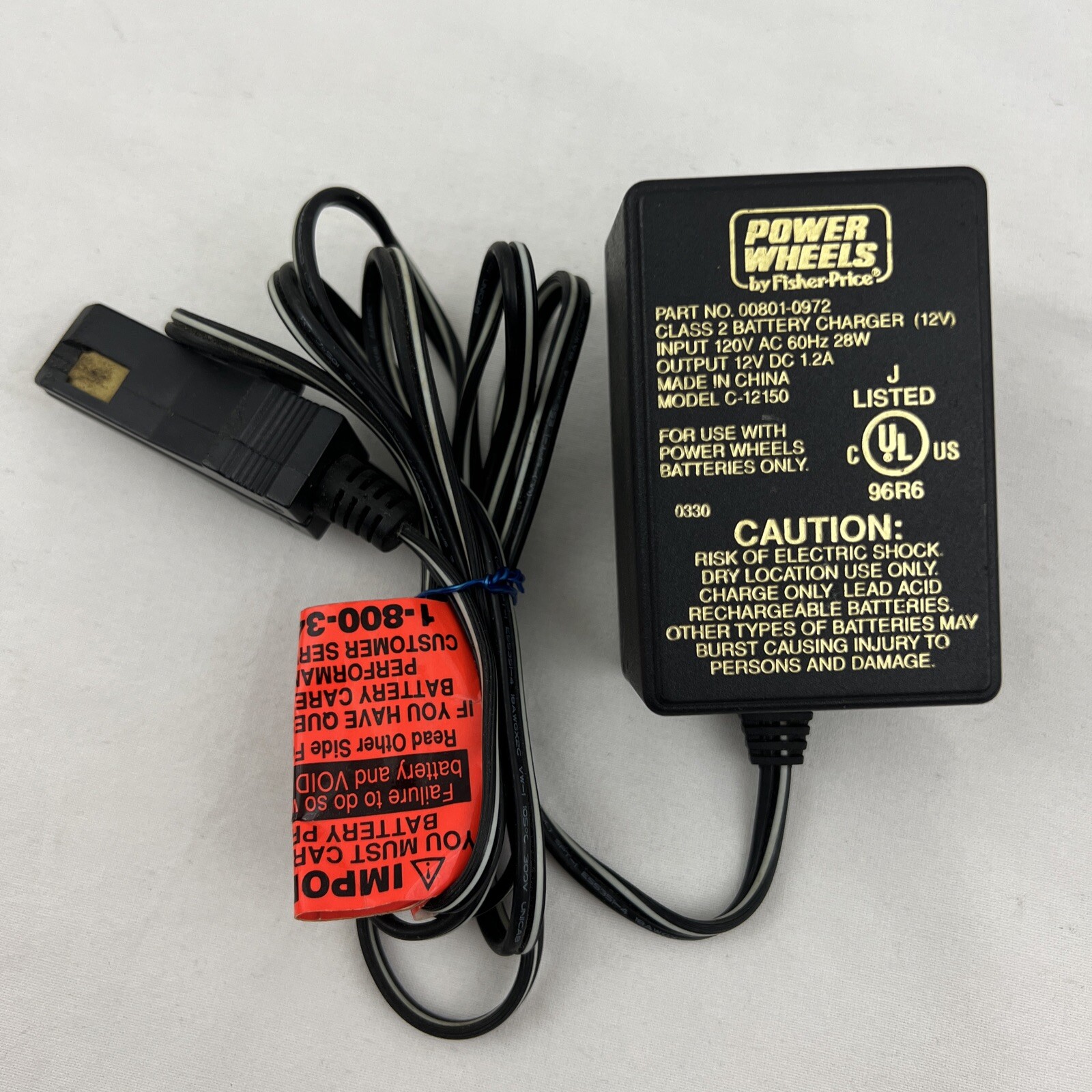 Original Fisher Price 00801-0972 Power Wheels 12V Battery Charger C-12150