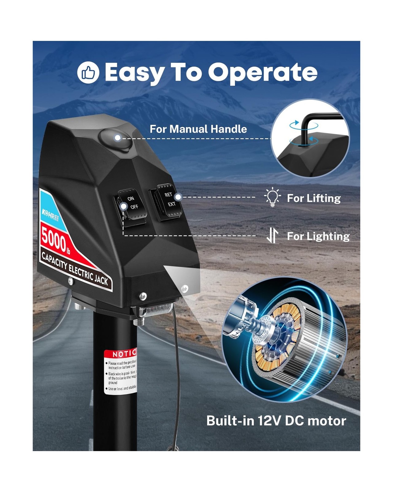 Kohree Electric Trailer Jack 5000lbs, Heavy Duty A-Frame Electric Power Tongu…