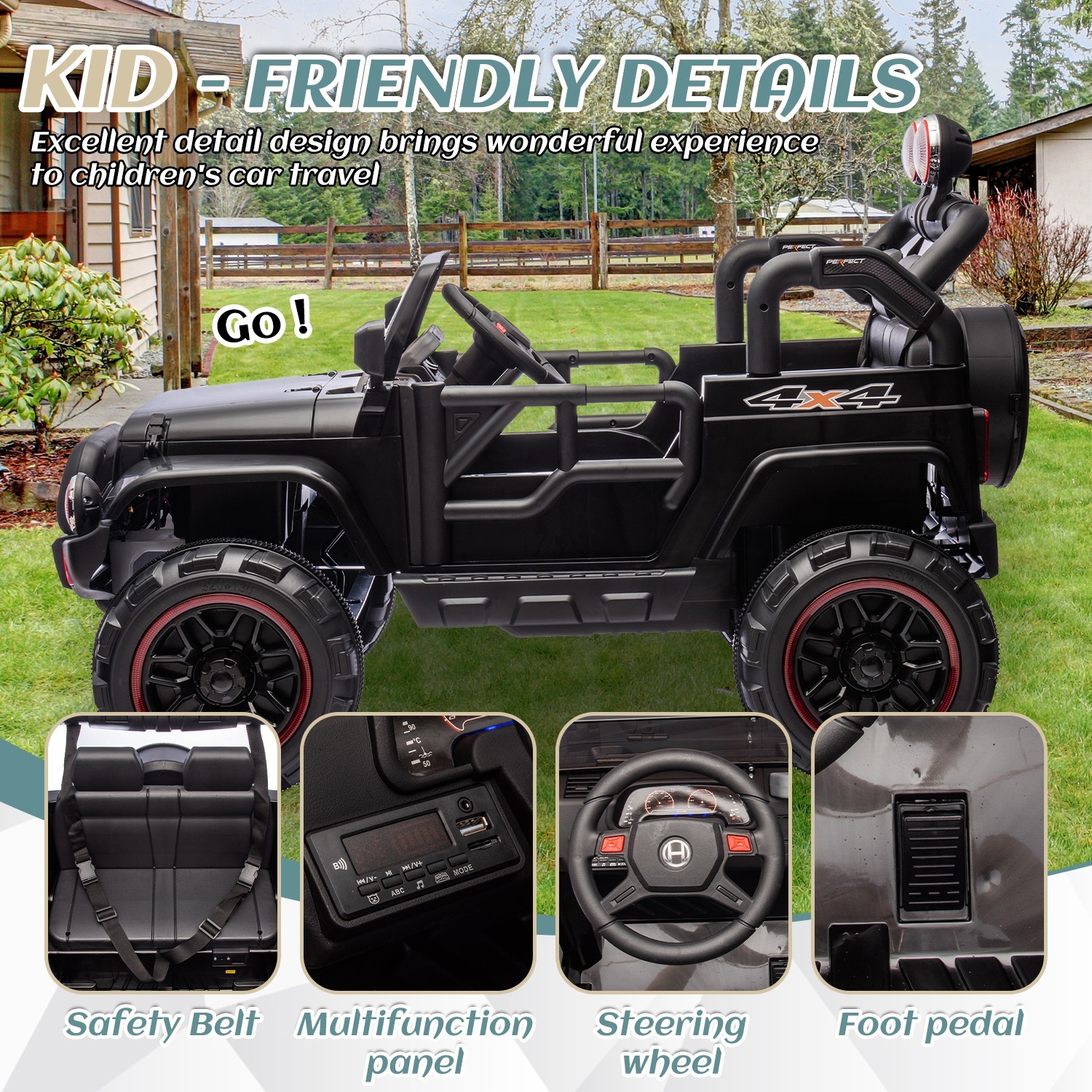 24V Kids Ride On Car 2 Seater Electric Truck Toys w/Remote, LED, 24V 7AH Battery