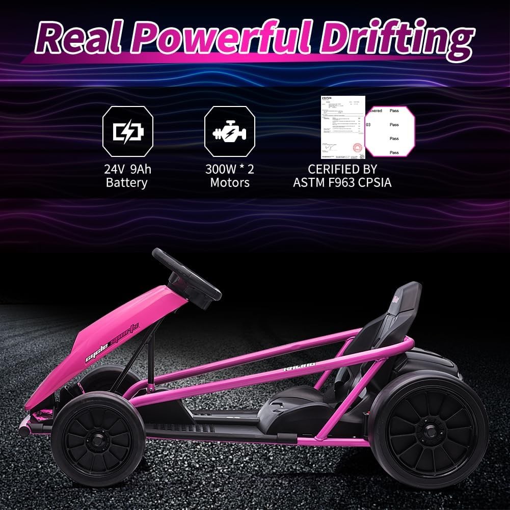 ⚡24V Electric Go Kart Kids Ride On Toy Dual 300W Motors 155lbs Capacity