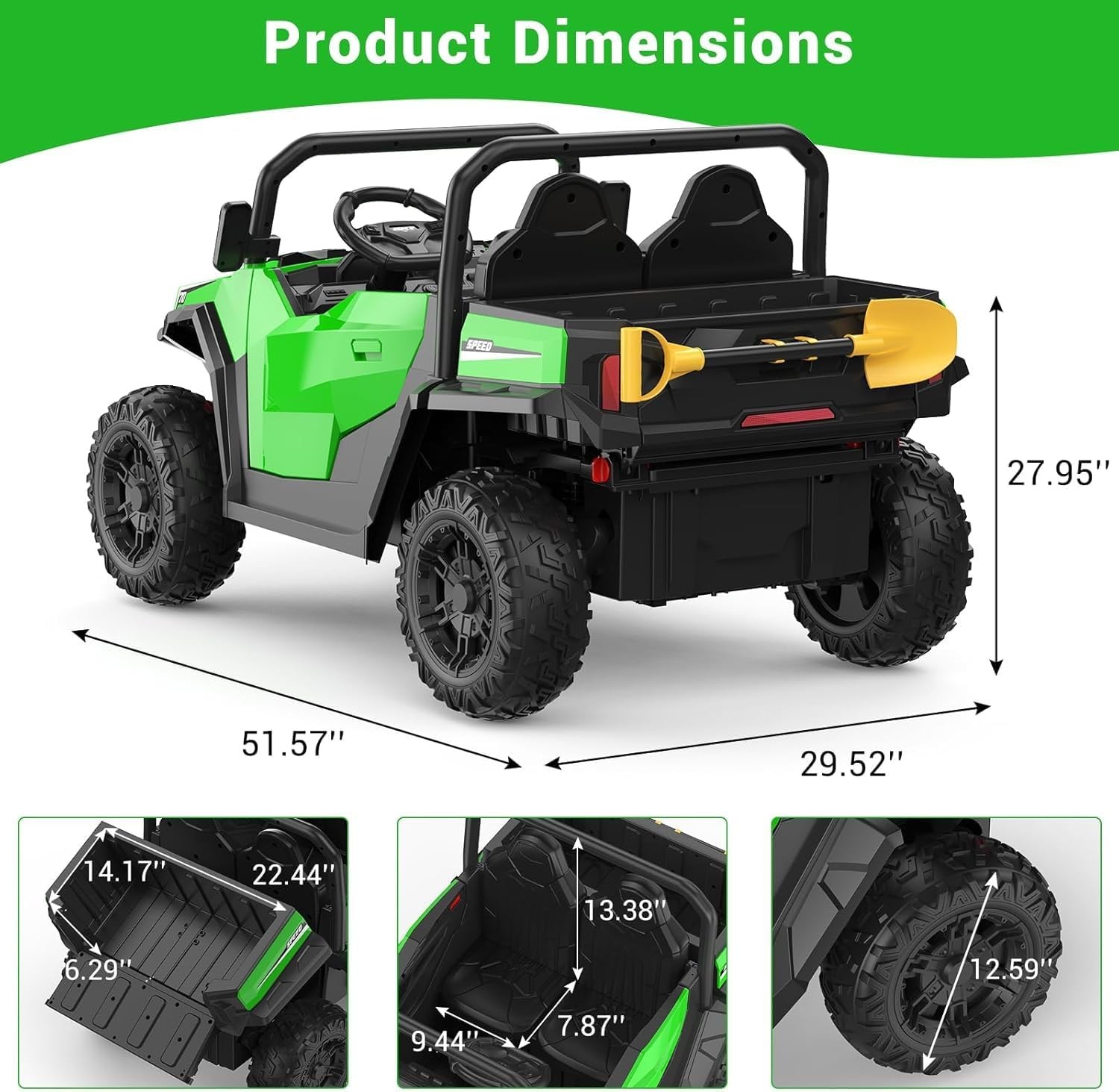 24V Ride On Truck for Kids w/ Remote, 4WD, LED Lights,Bluetooth,Dump Bed,2 Seats