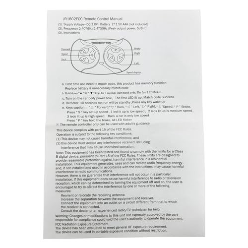 JR1602FCC 2.4Ghz Bluetooth Remote Control for Power Wheels,Remote Transmitter