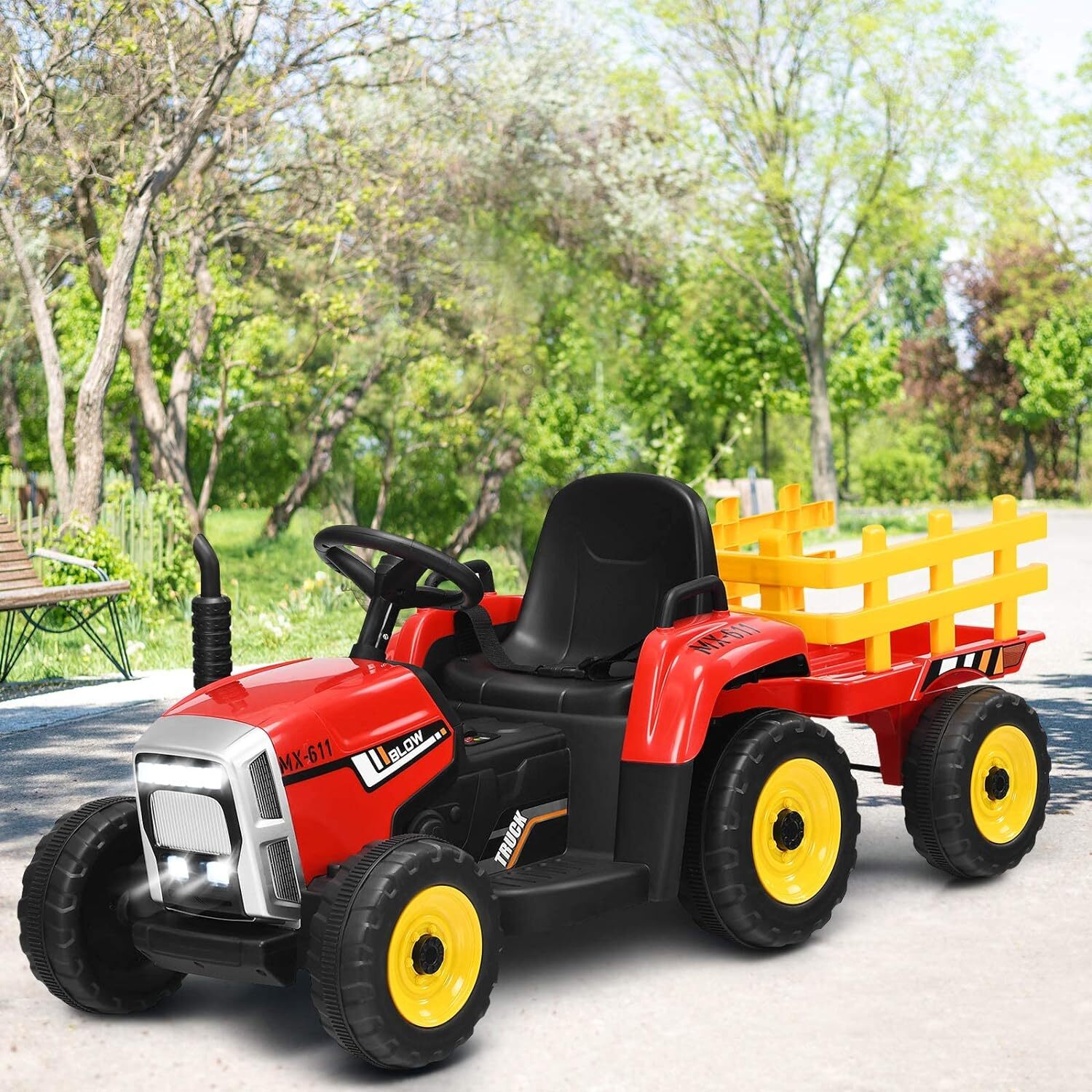 12V Kids Ride On Car w/Remote Control Battery Powered Electric Car with Trailer