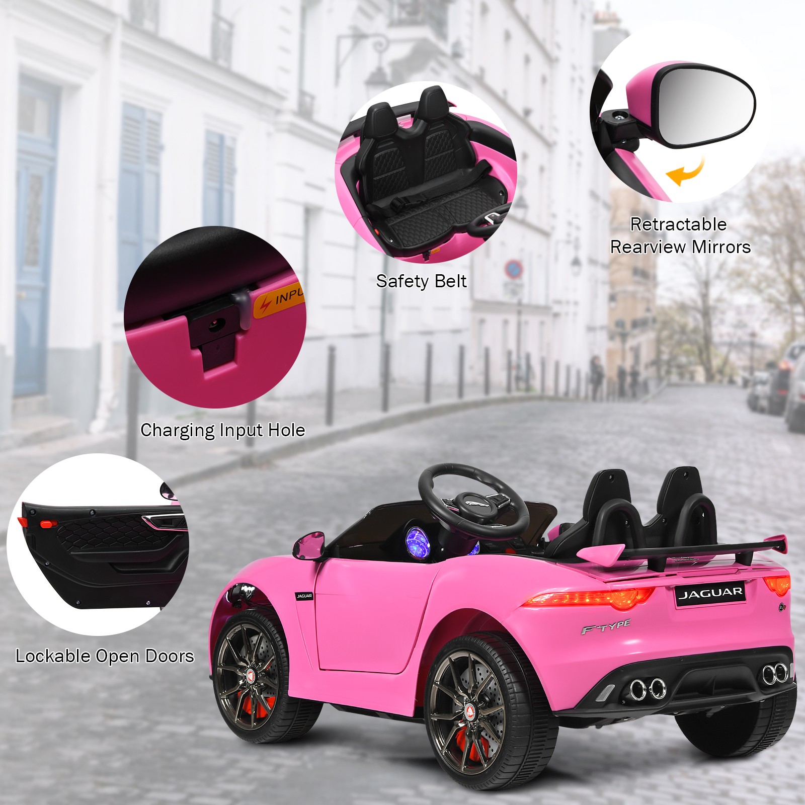 Honey Joy 12V Jaguar F-Type SVR Licensed Kids Ride On Car w/ MP3 & Lights Pink