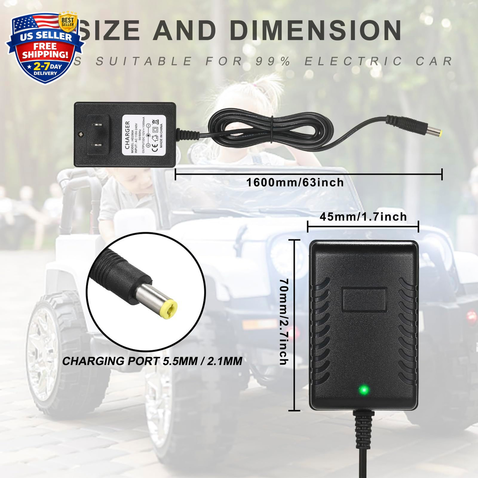 12 Volt Battery Charger for Ride on Toys, 12V Kids Ride on Car Charger for Best