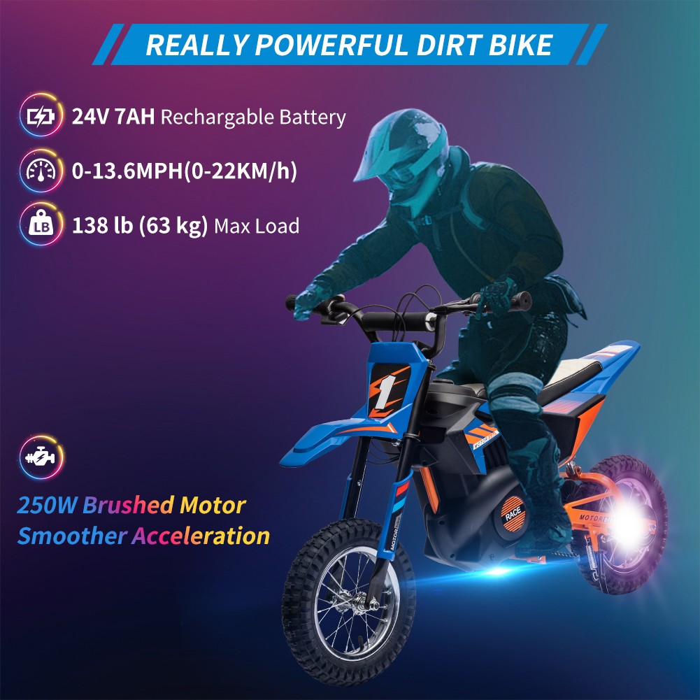 GARVEE 24V Electric Dirt Bike,250W Motor, 12″ Tires,22KM/H,Rear Shock Absorption