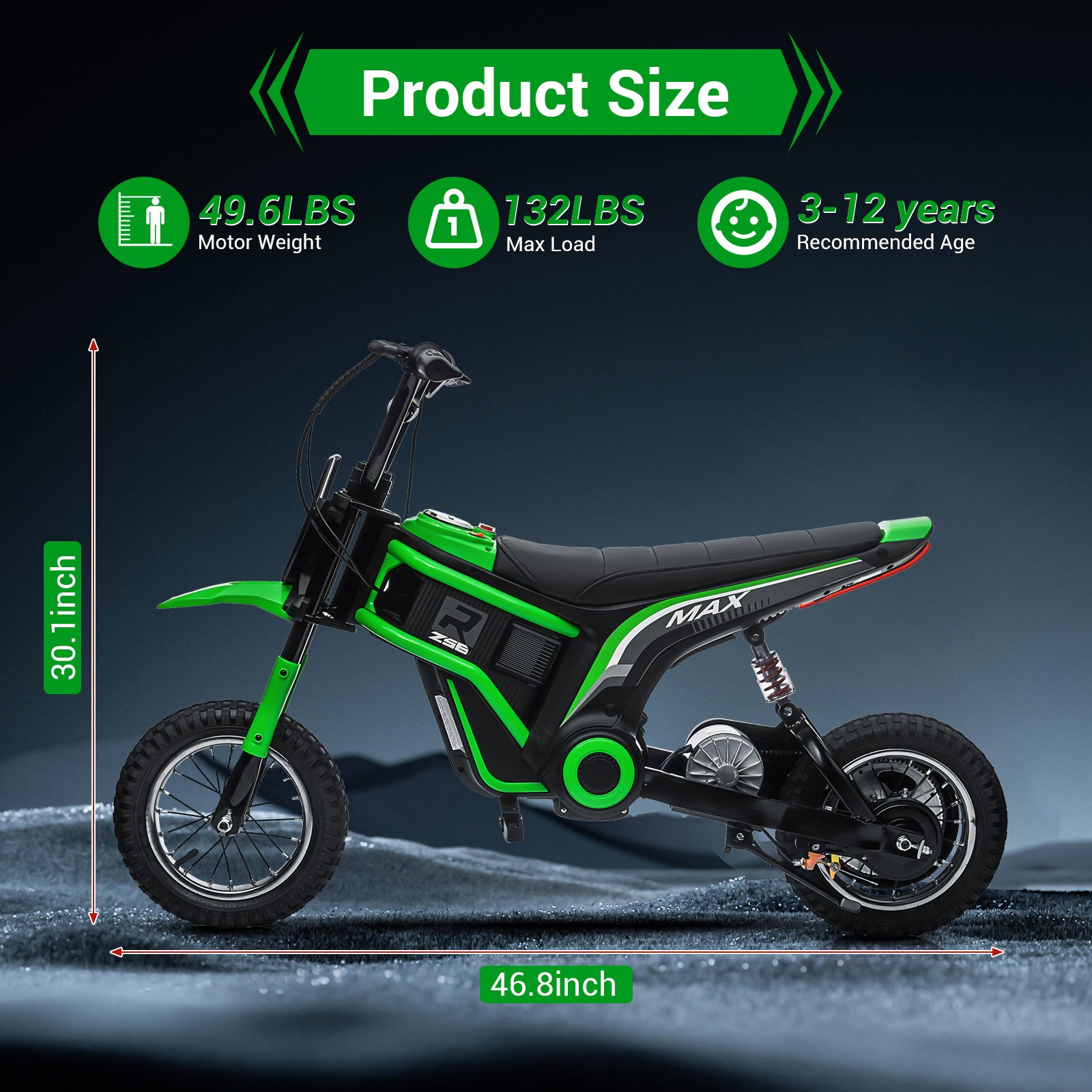 24V 350W Electric Dirt Bike Motorbike for Kids Off Road with Tail Light 15.5 MPH