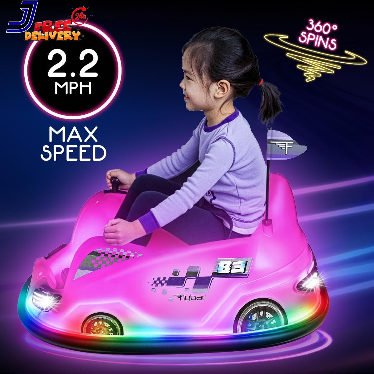 12V Glow Bumper Car Ride on Toy Indoor/Outdoor Toys Toddler Toys Pink