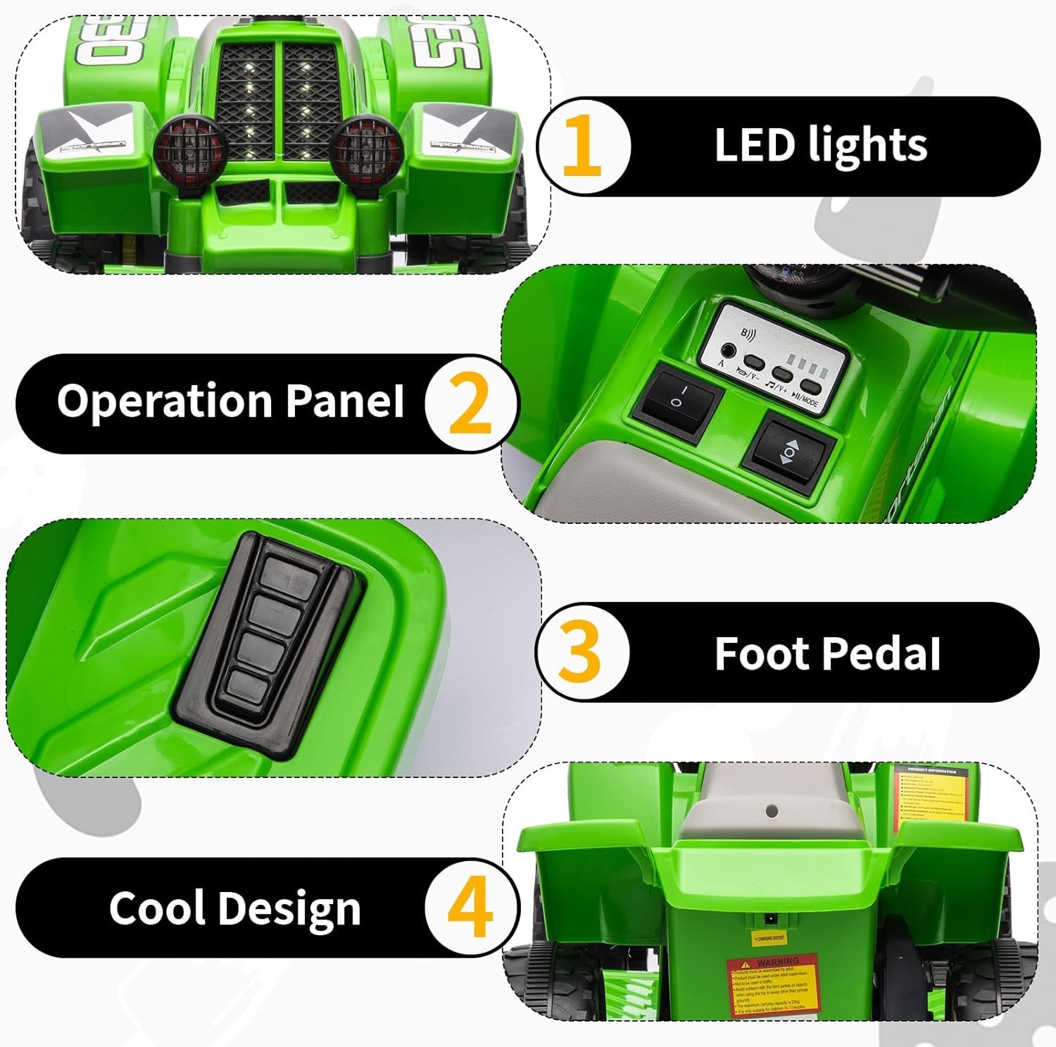 6V Kids ATV 4 Wheeler Quad Car Off-road Ride on Toy 1.5 mph Max-speed w/ LED MP3