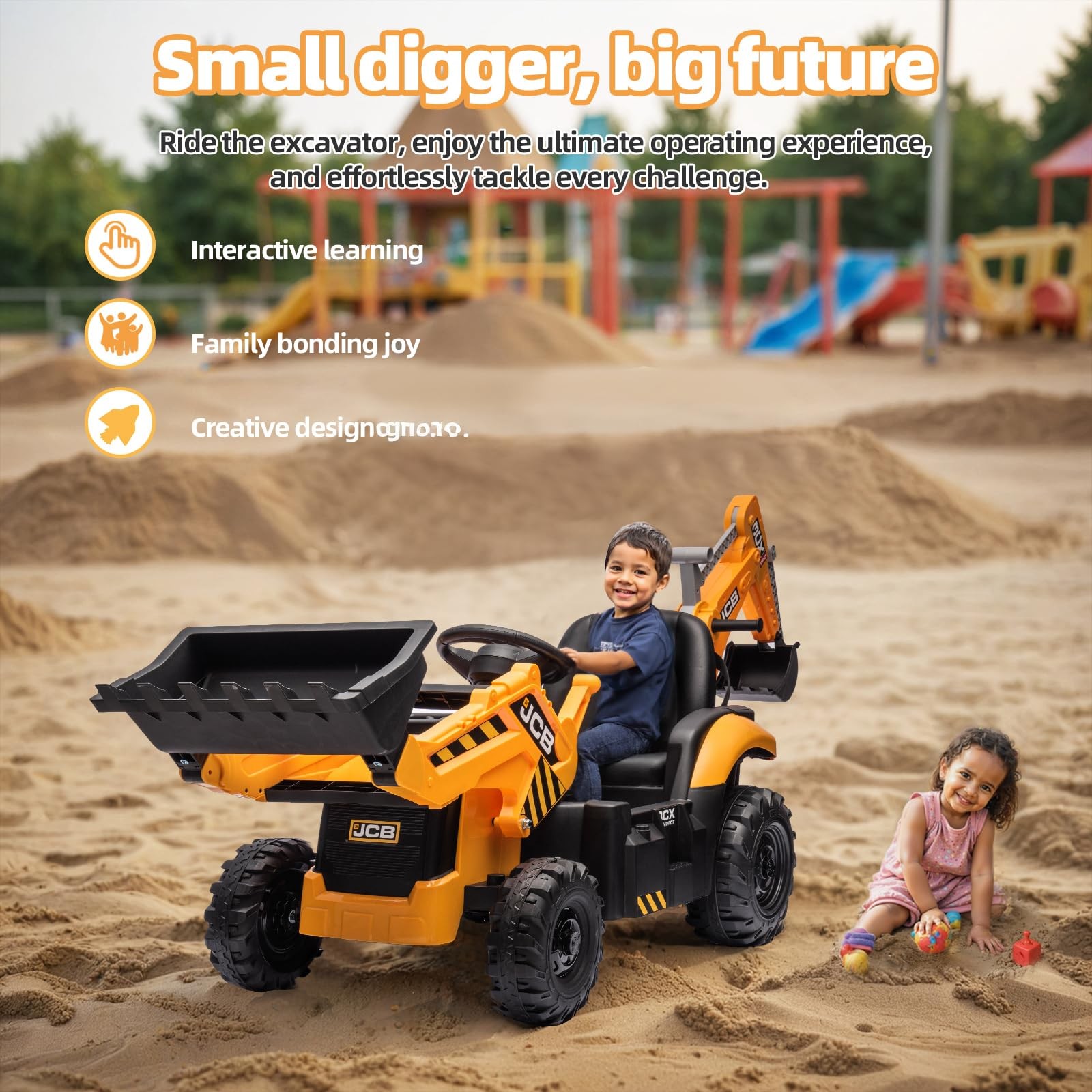 24V JCB Ride On Excavator for Kids, 3-in-1 Ride On Backhoe Digger with Front …