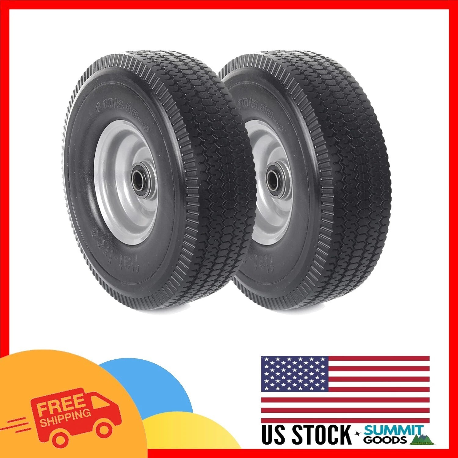 2-Pack 10-Inch Flat-Free Tire Replacement for Hand Trucks & Utility Equipment