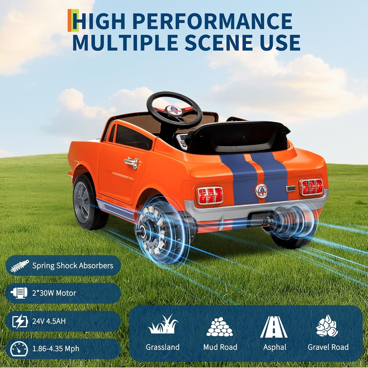 Kids Electric 24/12V Wheeler Car Ride on Toy Licensed Shelby GT350 w/ Remote Toy
