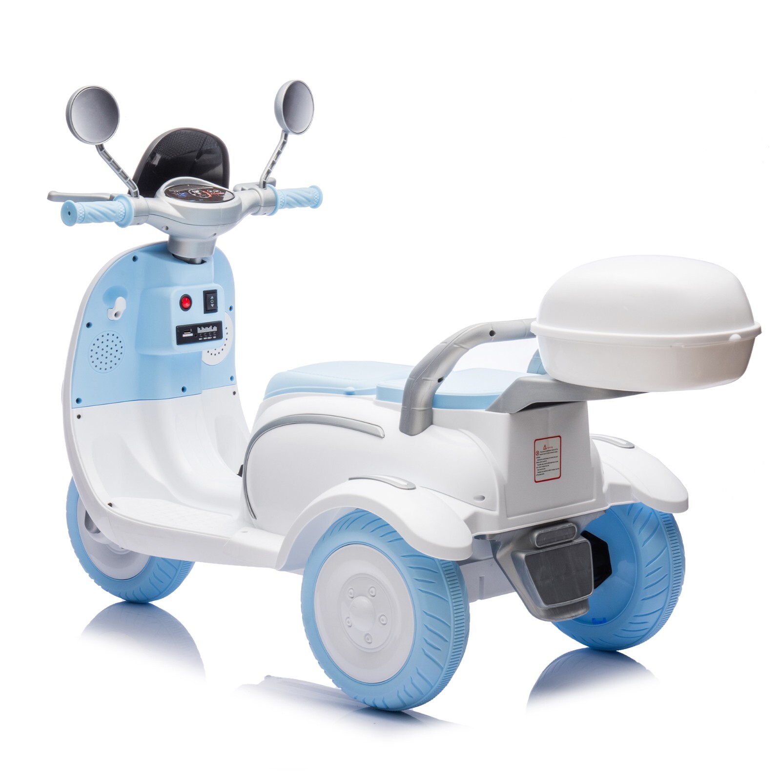 Kids 2-Seater Ride-On Motorcycle 12V with 2 Motors – 3-Wheel, USB, for 3-6, Blue