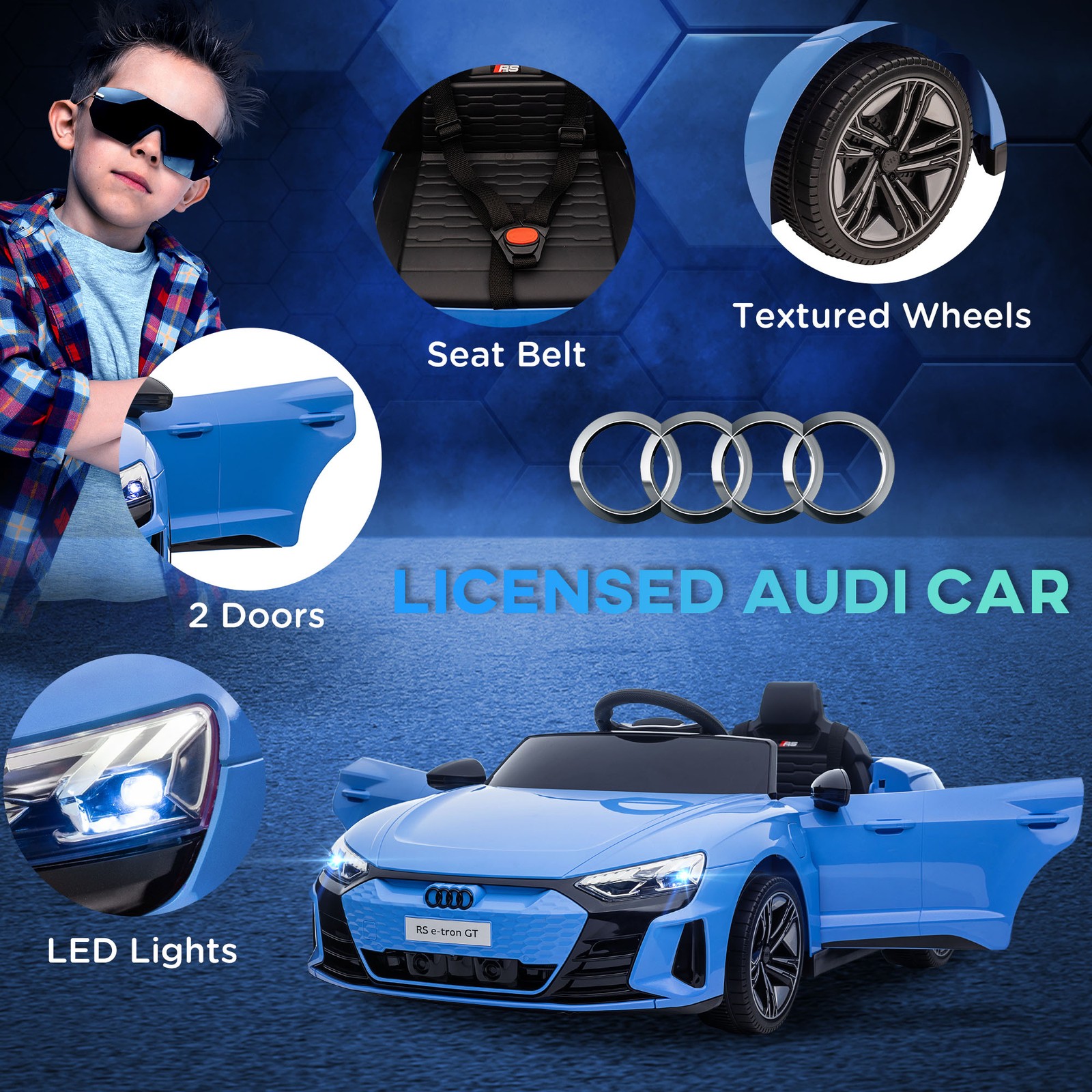 12V Kids Electric Ride On Car, Licensed Audi with Remote, Blue