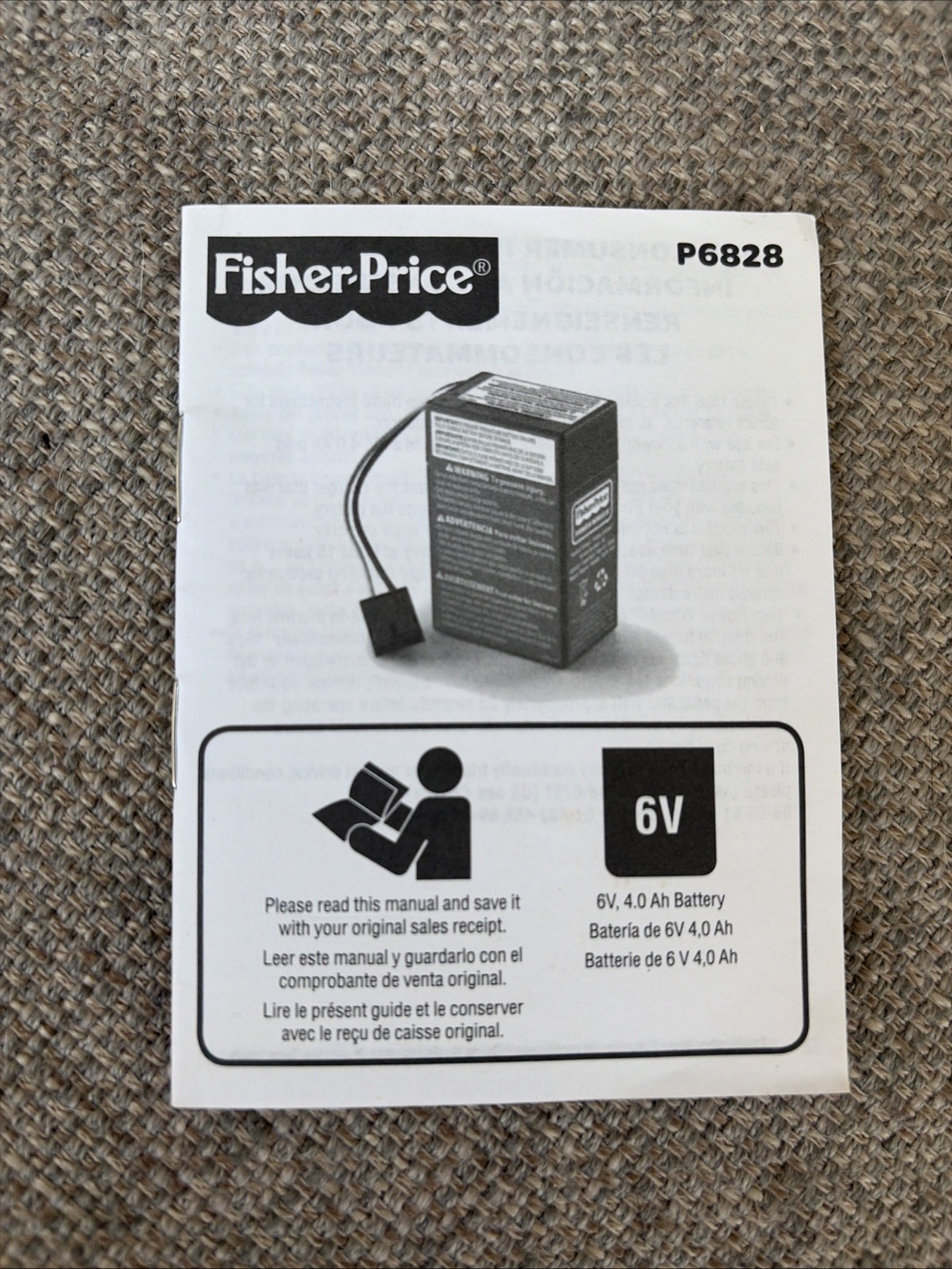 Power Wheels Fisher Price P6828 6v 6 Volt Battery Replacement NEW In BOX Toy Car