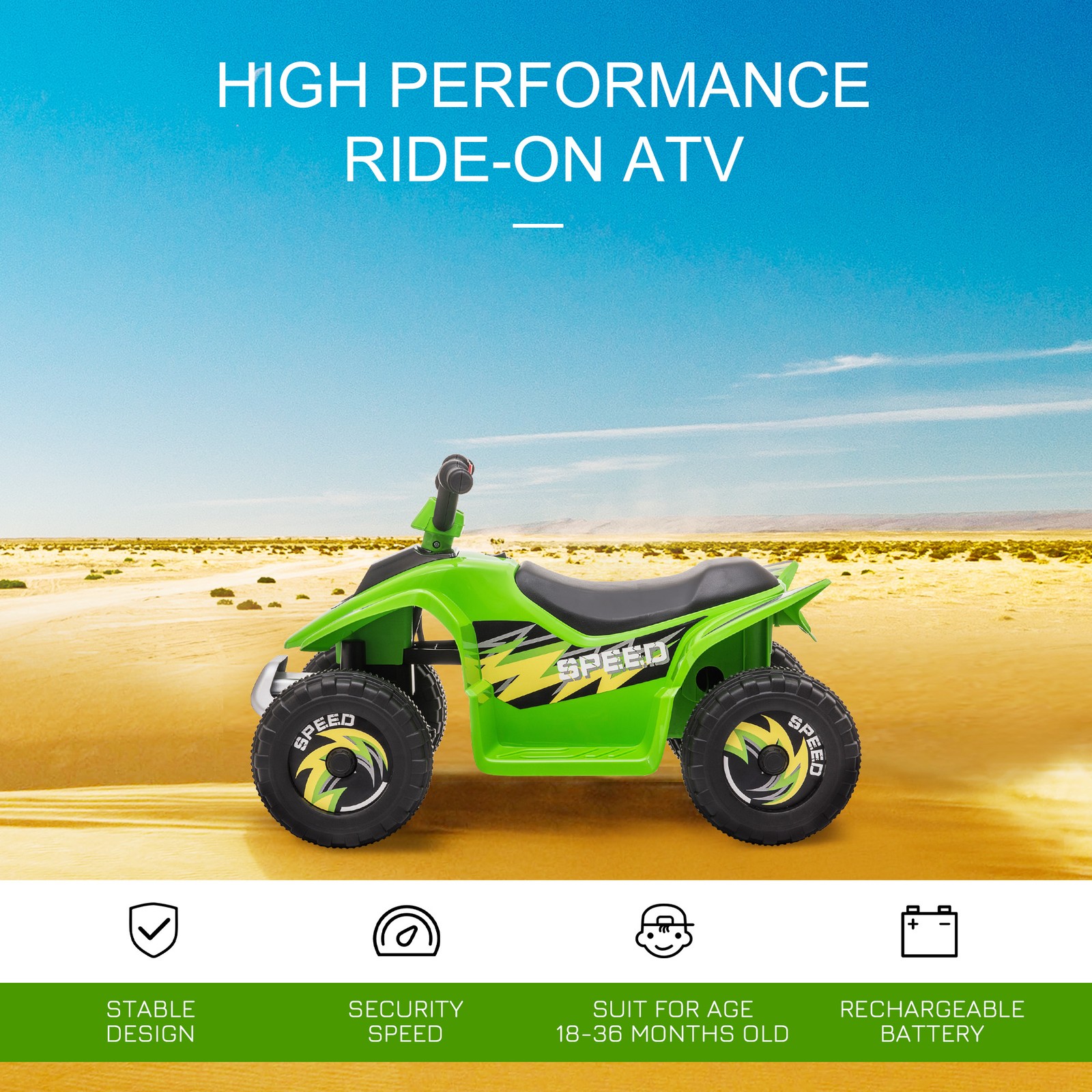 6V Kids Electric Ride on Car with Big Wheels 18-36 Months Old Green