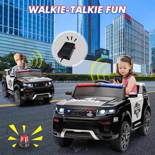 Black 12V Kids Ride-On Police Car with Remote Control – Electric Car for Kids