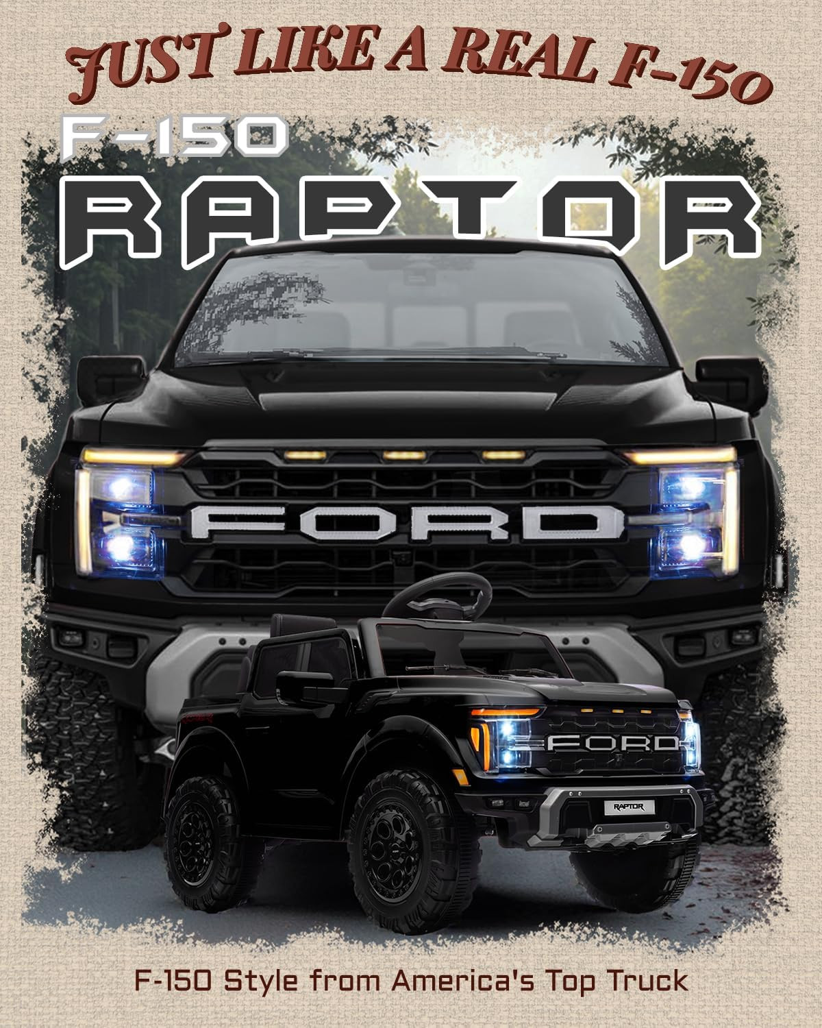 12V Licensed Ford F-150 Raptor Kids Ride on Toy, Ride on Truck with Parent Remot
